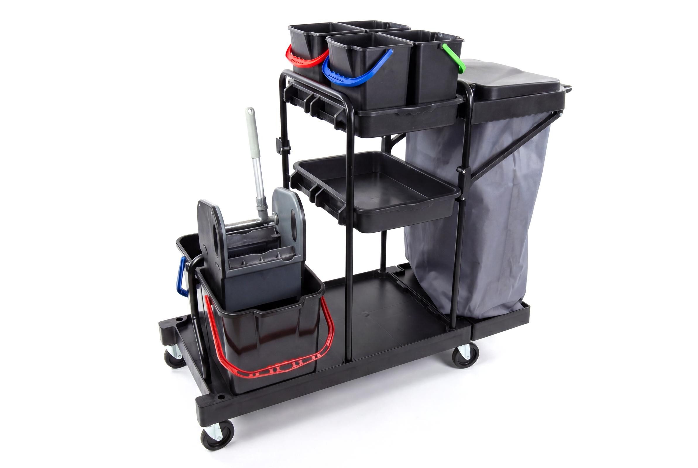 Hypafol Putzwagen, 120L Abfallsack 2x18L Eimer Mopp-Presse Schwarz