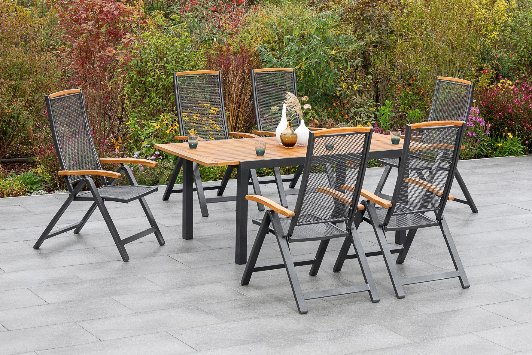 MERXX Gartenmöbelset »Tilos«, (7tlg), 6 Klappsessel mit ausziehbarem