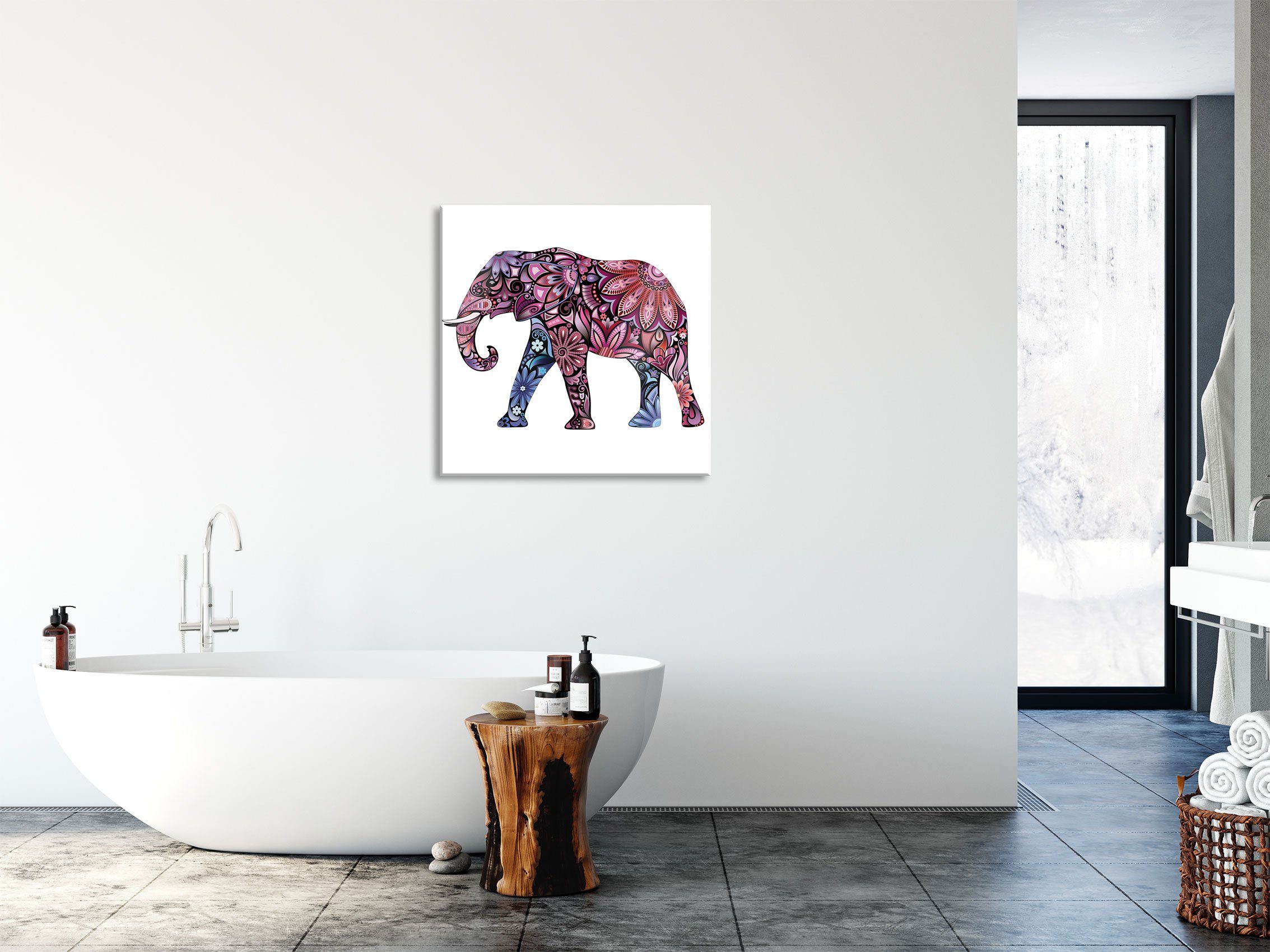 Elefant mit mit Abstandshalter Glasbild (1 Ornamenten inkl. Pixxprint Ornamenten, Aufhängungen aus Elefant Glasbild Echtglas, St), und