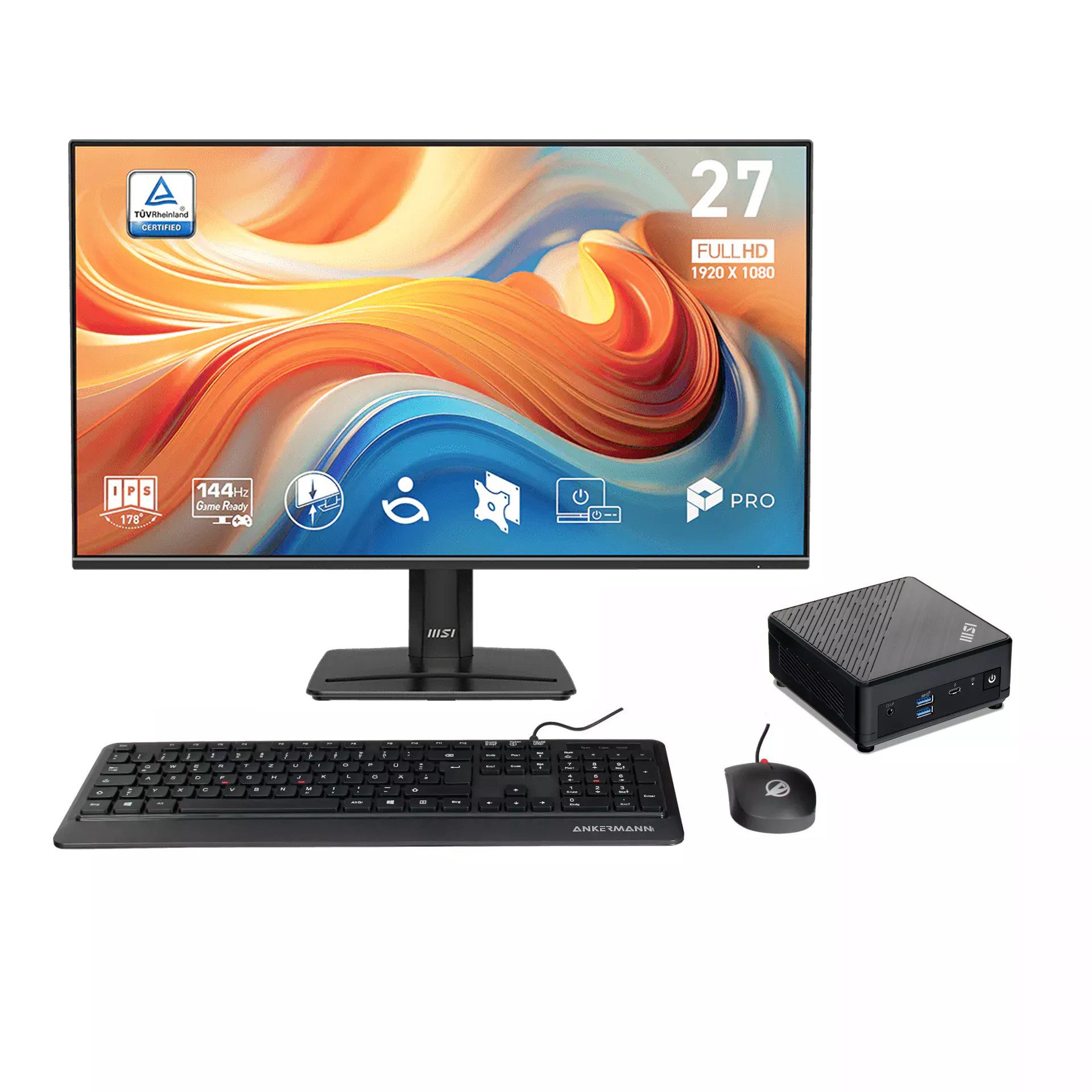 ANKERMANN-PC Office Cubi V3 Bundle PC-Set (Intel Intel Core i7, Core Onboard Graphics, 16 GB RAM, 1000 GB SSD, Luftkühlung)