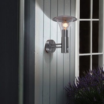 etc-shop Außen-Wandleuchte, Leuchtmittel inklusive, Warmweiß, LED Außenleuchte Wandlampe Bewegungsmelder Edelstahl silber H 30,5 cm