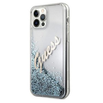 Guess Handyhülle Guess Apple iPhone 12 Pro Max Blau Glitter Vintage Script Glitzer Hard Case Cover Schutzhülle Etui