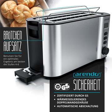 Arendo Toaster, 2 lange Schlitze, für 4 Scheiben, 1500 W, Langschlitz, Brötchenaufsatz, Wärmeisolierendes Gehäuse, Display