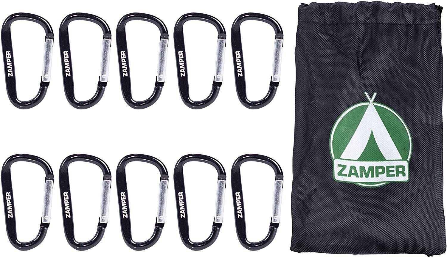 Zamper Karabiner Aluminium Schwarz Set 10STK für Camping, Outdoor und Freizeit 8x4 cm