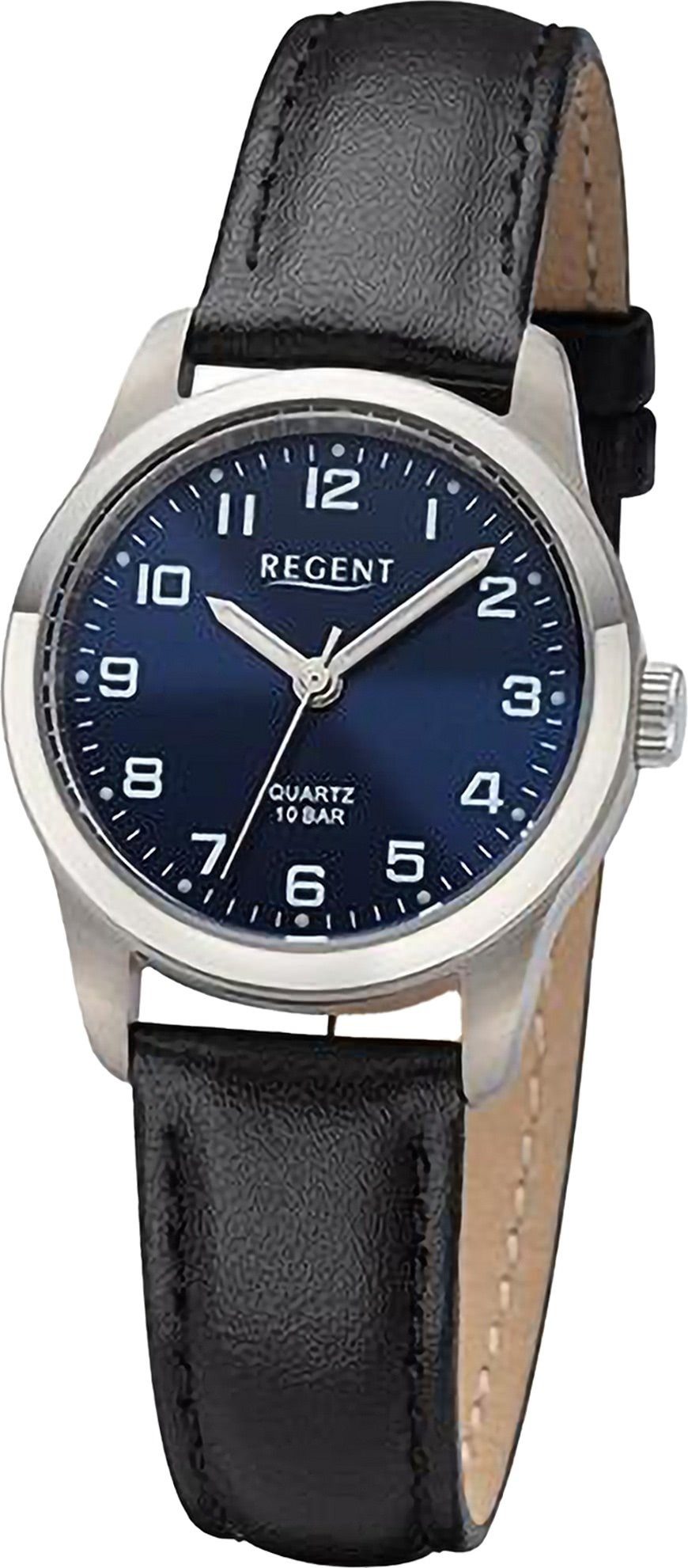 Regent Quarzuhr Regent Damen Armbanduhr Analog, Damen Armbanduhr rund, extra groß (ca. 27mm), Lederarmband