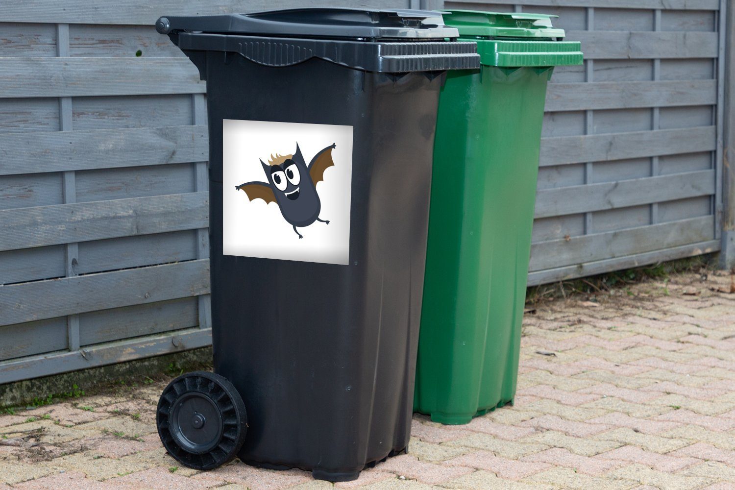 MuchoWow Wandsticker Mülltonne, mit Illustration einer Fledermaus Flügeln Sticker, St), Abfalbehälter Mülleimer-aufkleber, (1 kleinen Container