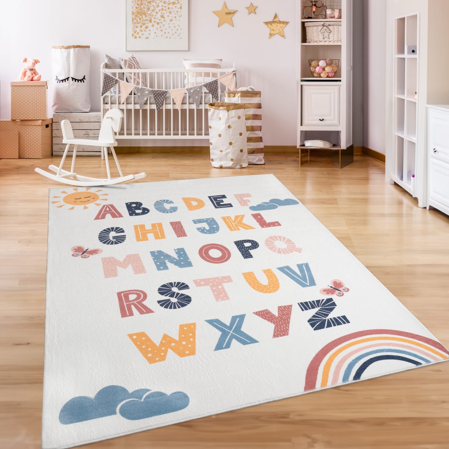 KADIMA DESIGN Kinderteppich waschmaschinenwaschbar Alphabet Kinderzimmer Kinderteppich, Läufer, Höhe: 12 mm, Florhöhe: 8 mm, 100% Polyester, Rechteckig, 80x150cm, Mehrfarbig