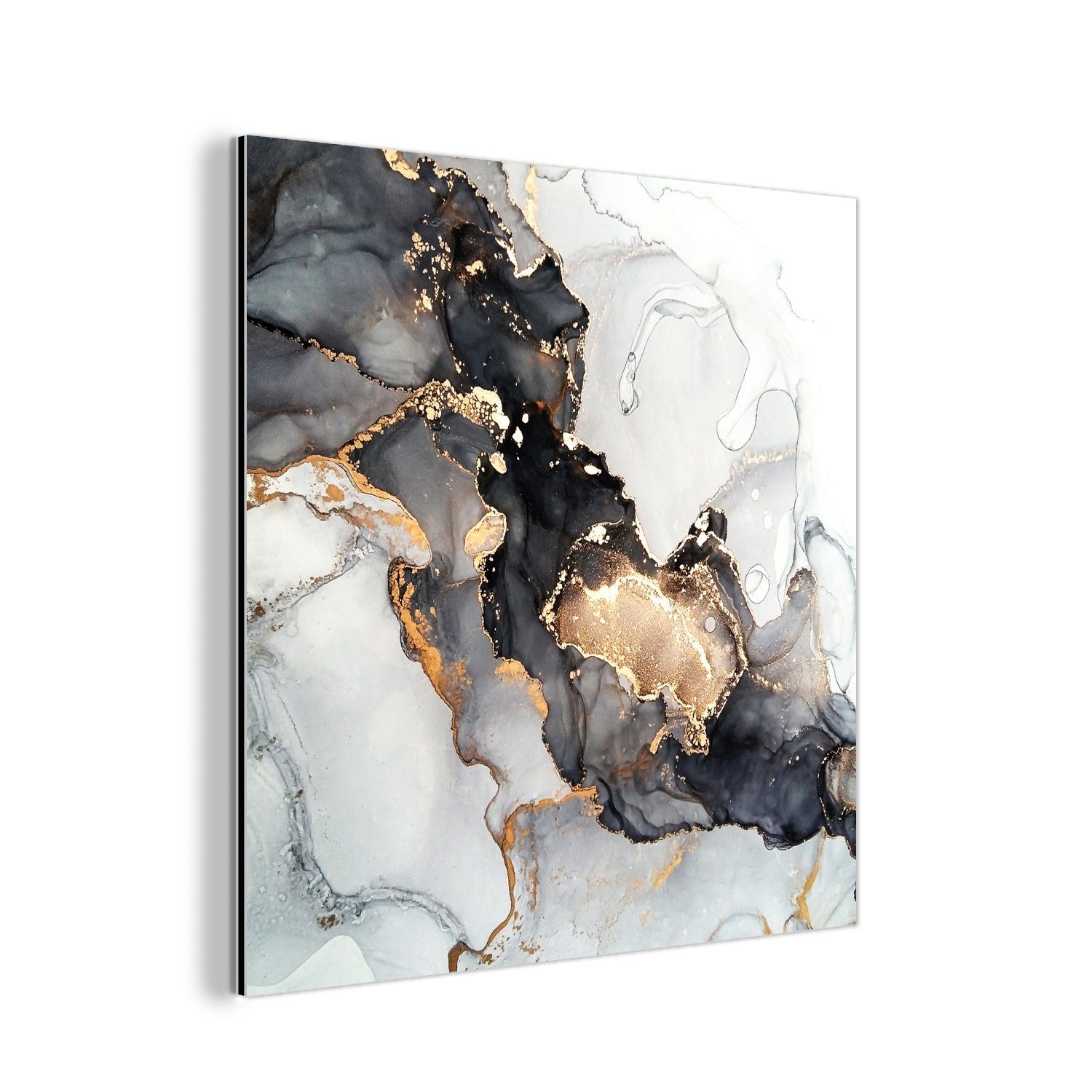 MuchoWow Metallbild Marmor - Schwarz - Weiß - Gold - Luxus - Abstrakt, (1 St), Alu-Dibond-Druck, Gemälde aus Metall, Aluminium deko