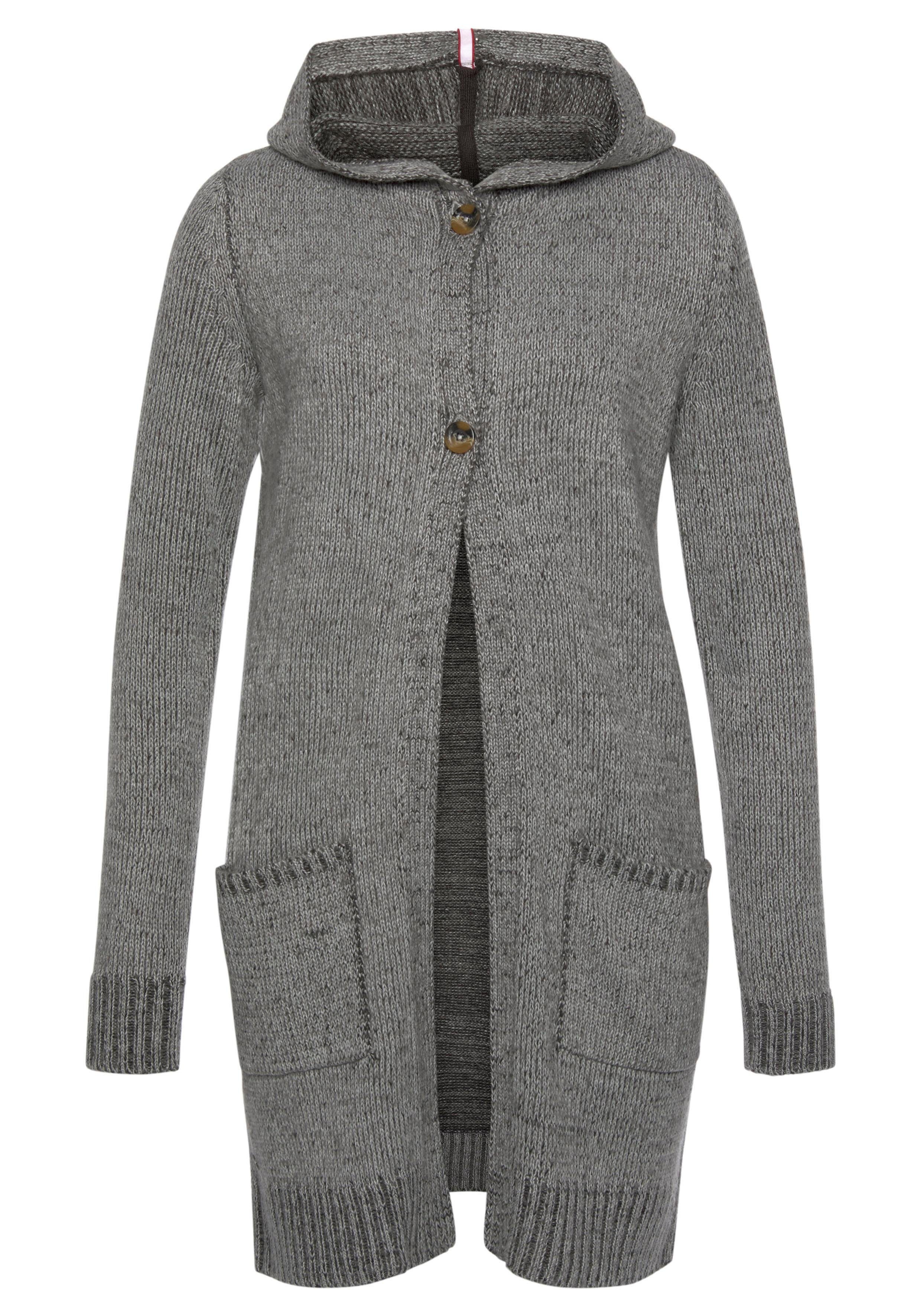 KANGAROOS Kapuzenstrickjacke mit aufgesetzten Taschen und breiten Rippbündchen mehr