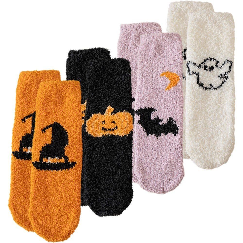 Coonoor Thermosocken 4 Paar Halloween Kuschelige Flauschige Socken Für Damen (4-Paar)