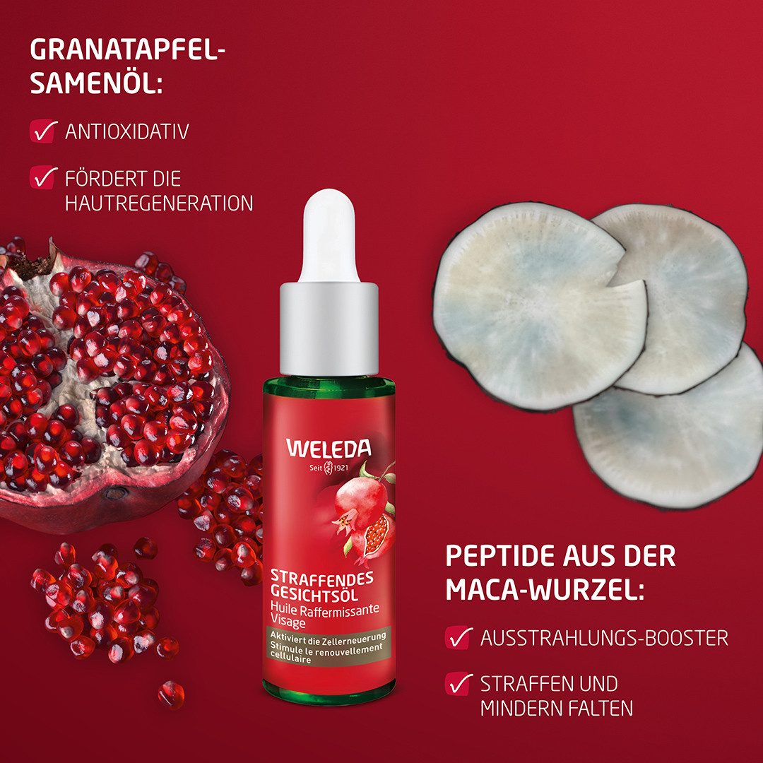 WELEDA Gesichtsöl STRAFFENDES GESICHTSÖL GRANATAPFEL, aktiviert die Zellerneuerung und fettet nicht