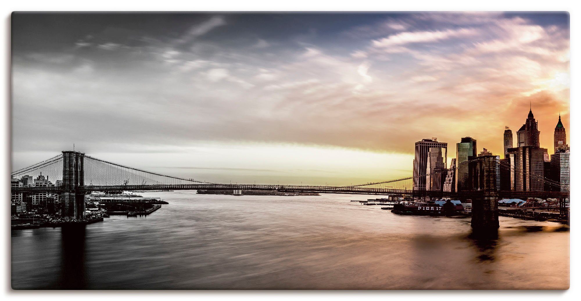 Artland Leinwandbild Brooklyn Bridge Panorama, Amerika (1 St), auf Holzrahmen gespannt