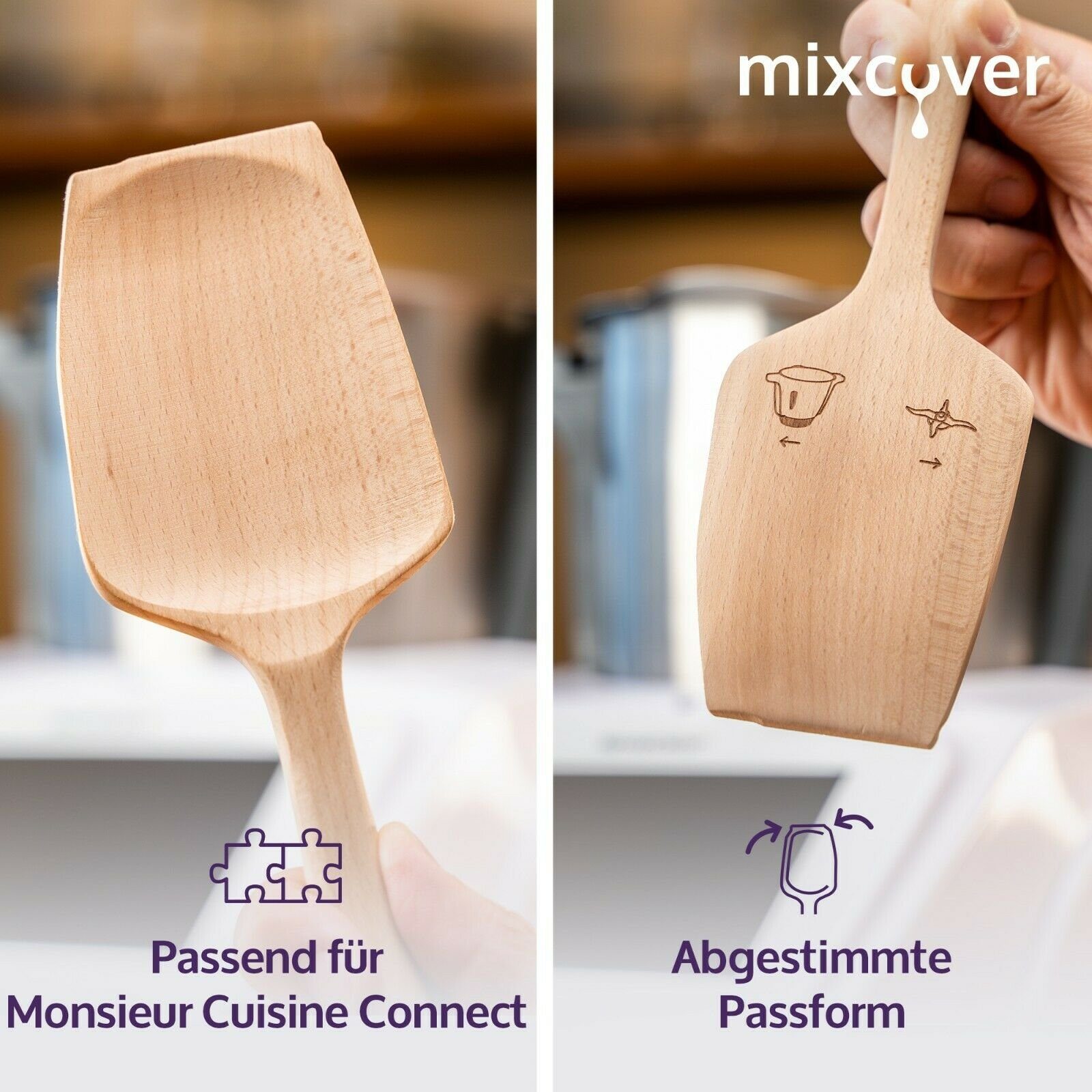 Mixcover Küchenmaschinen-Adapter mixcover Nachhaltiger Holzspatel Zubehör Monsieur Cuisine Connect & Smart