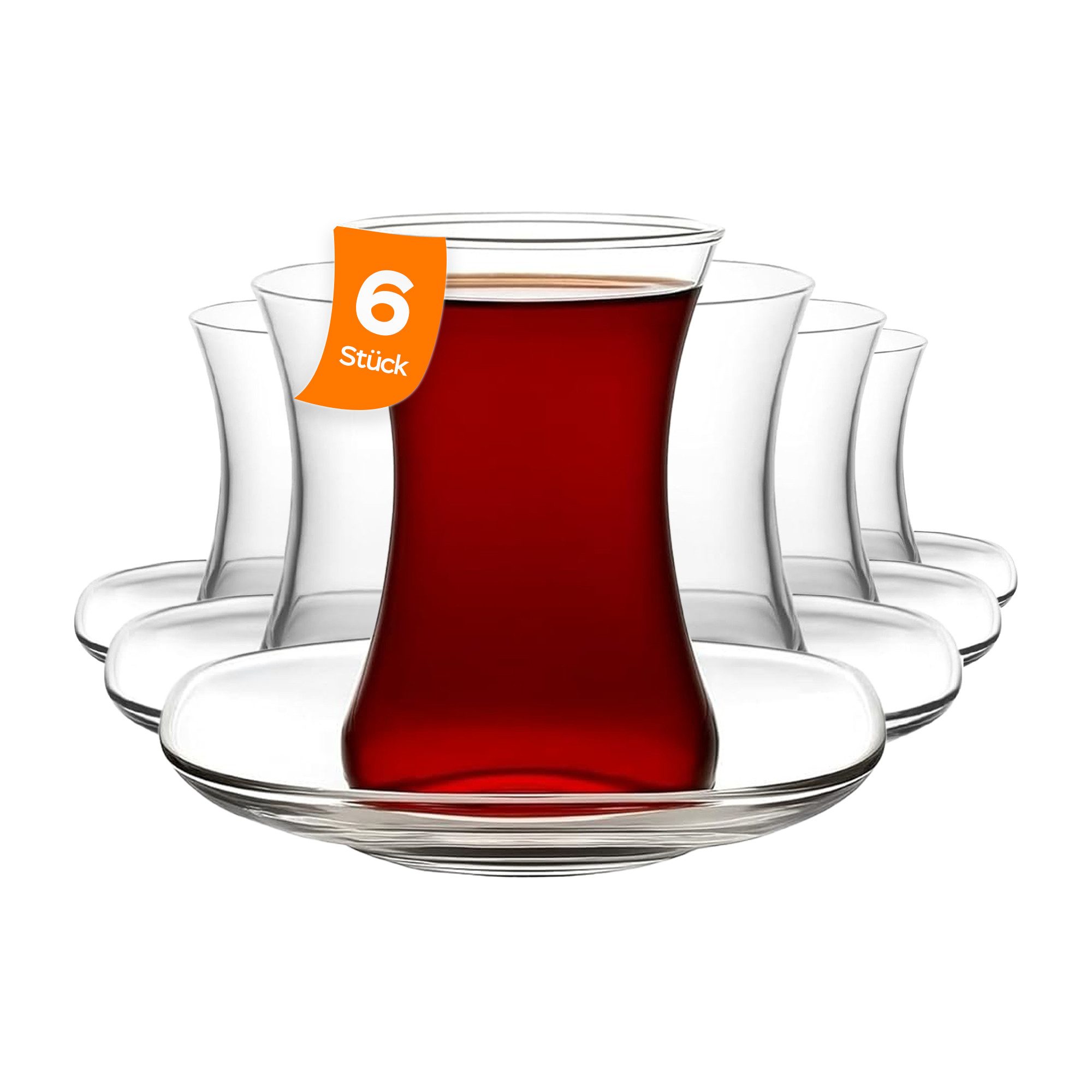 LAV Gläser-Set Zen 6x Teegläser + 6x Unterteller, 6-tlg., Glas, 12-tlg. Set, 155ml, ideal für Teegenuss