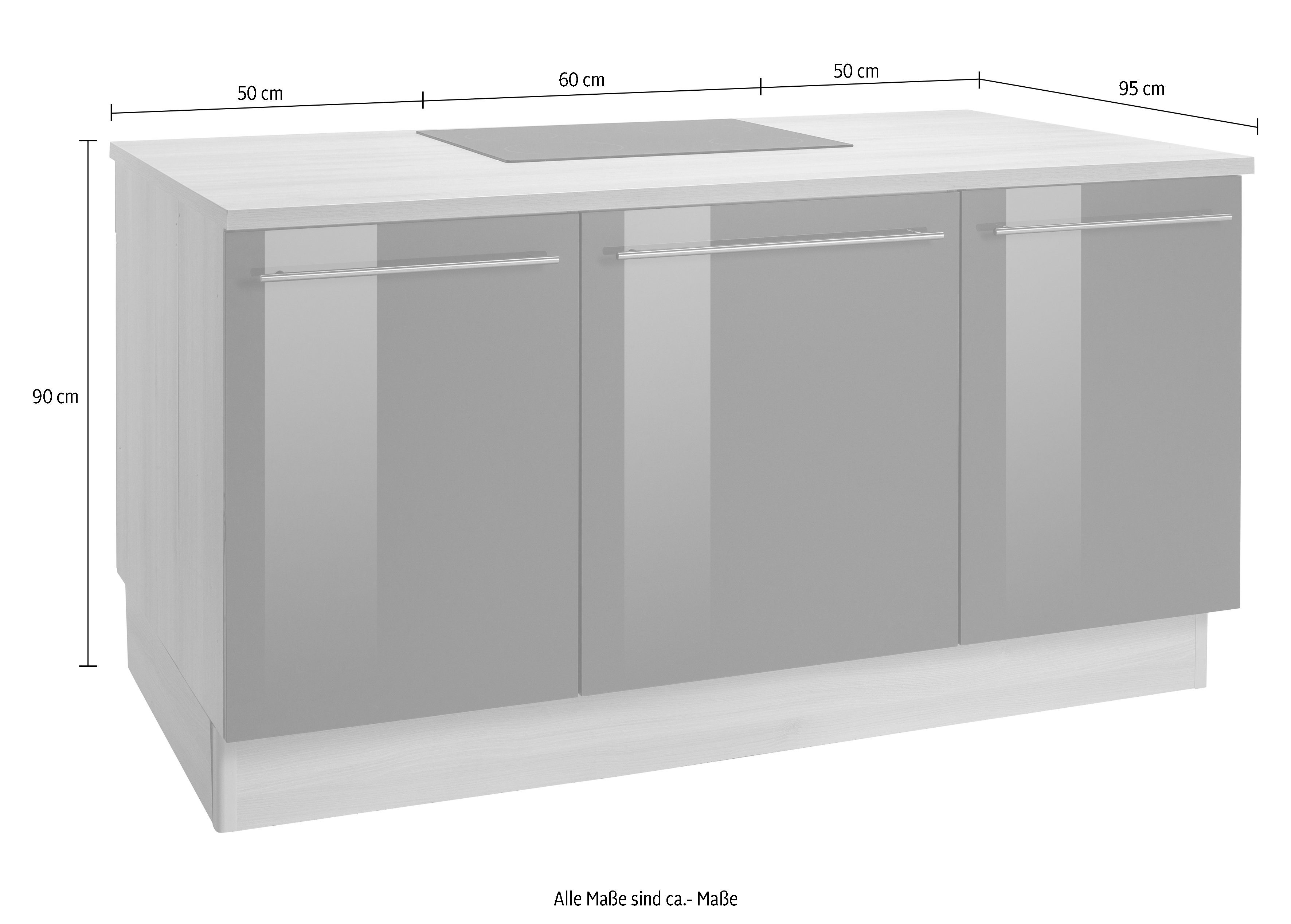Kücheninsel basaltgrau/basaltgrau-akaziefarben Metallgriffen Bern, cm mit Füßen, 160x95 OPTIFIT Stellbreite mit höhenverstellbaren