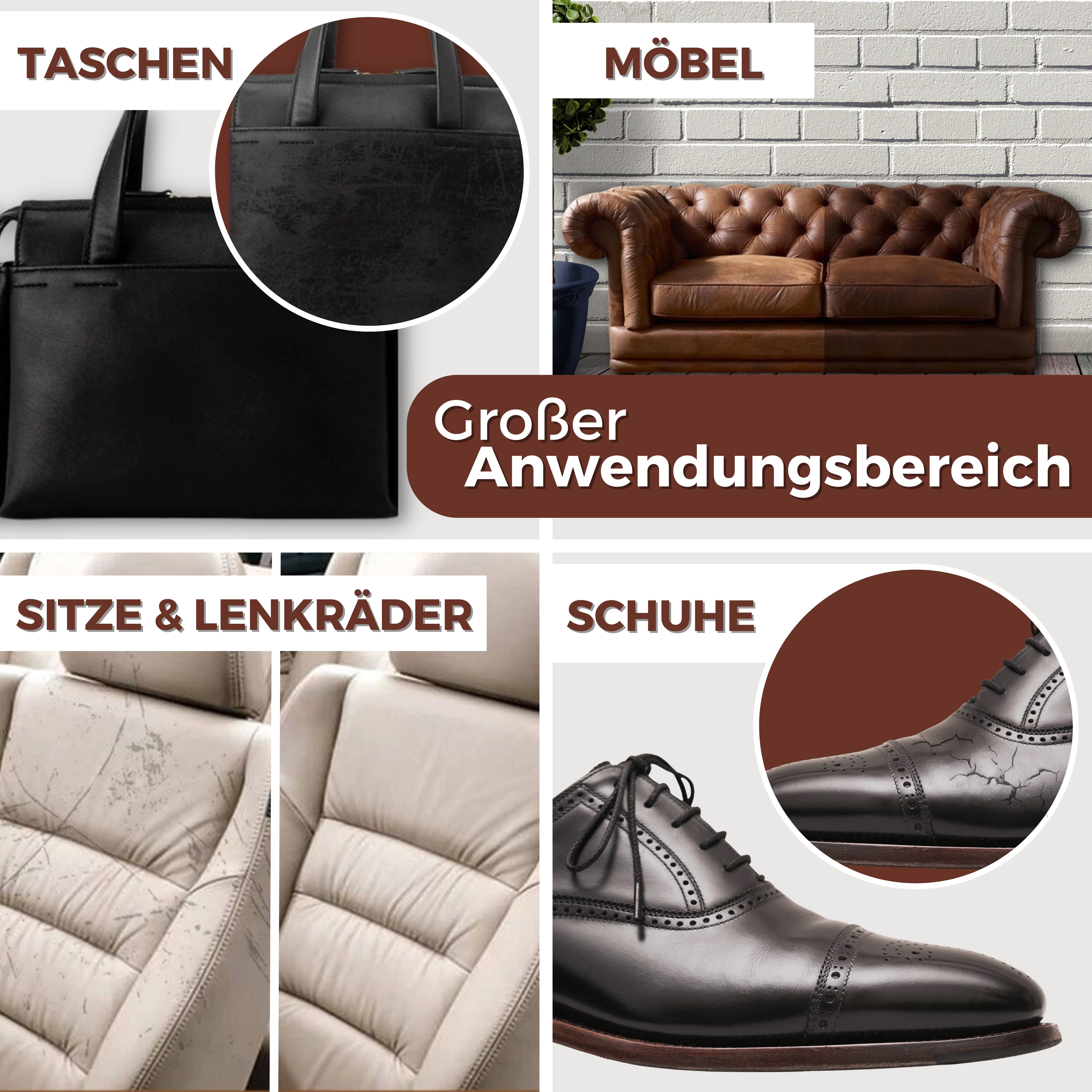 Binego Lederreparaturset Leder Kunstleder Lederreparatur Flüssigleder Lederpflegeset (Reparatur Set, 4 St., Lederfarbe), schnell trocknend