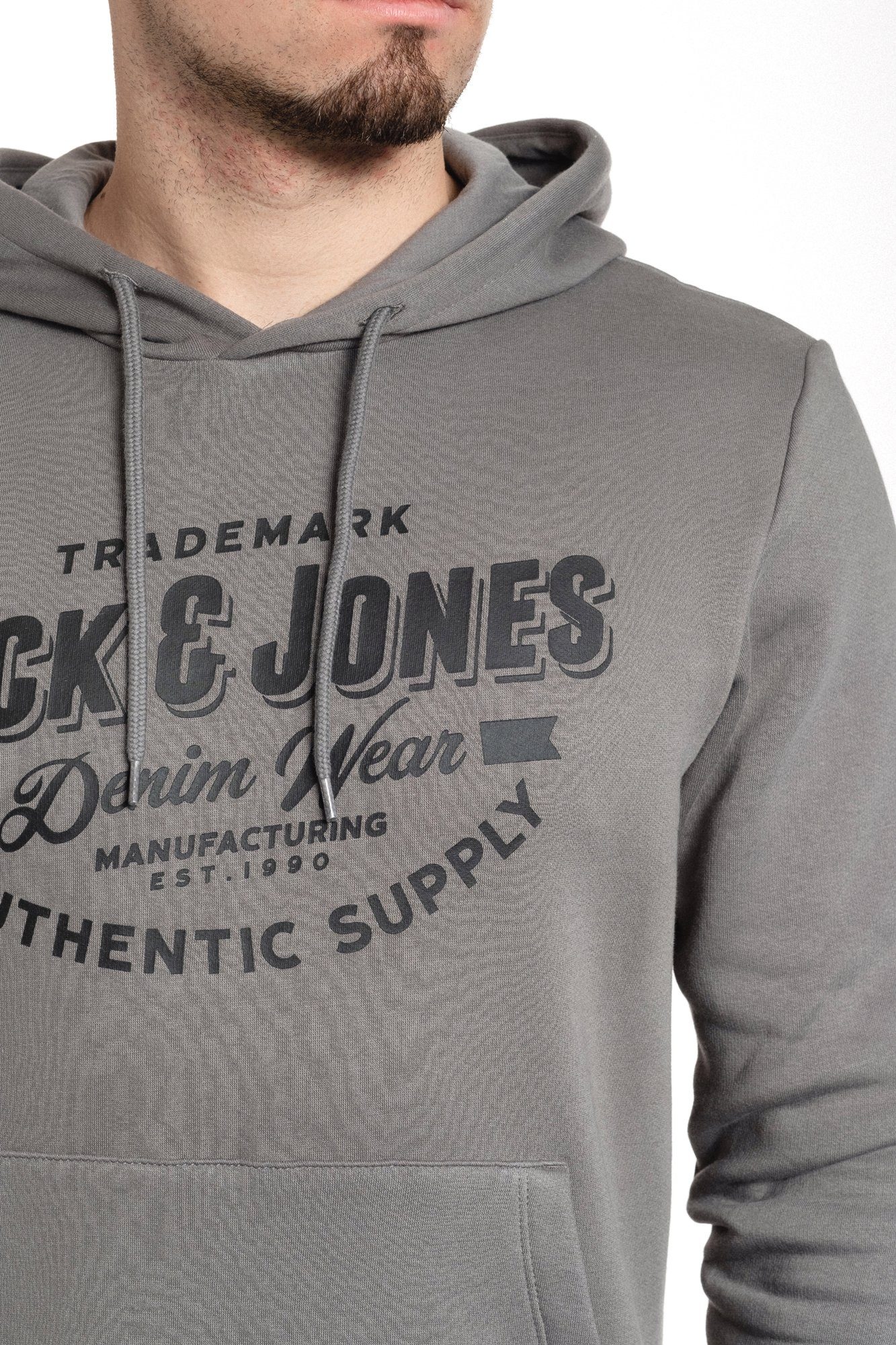 Logodruck, Kapuze Kängurutasche, Kapuzensweatshirt unifarben, Jack Sedona-Black-JJ mit Jones & mit mit