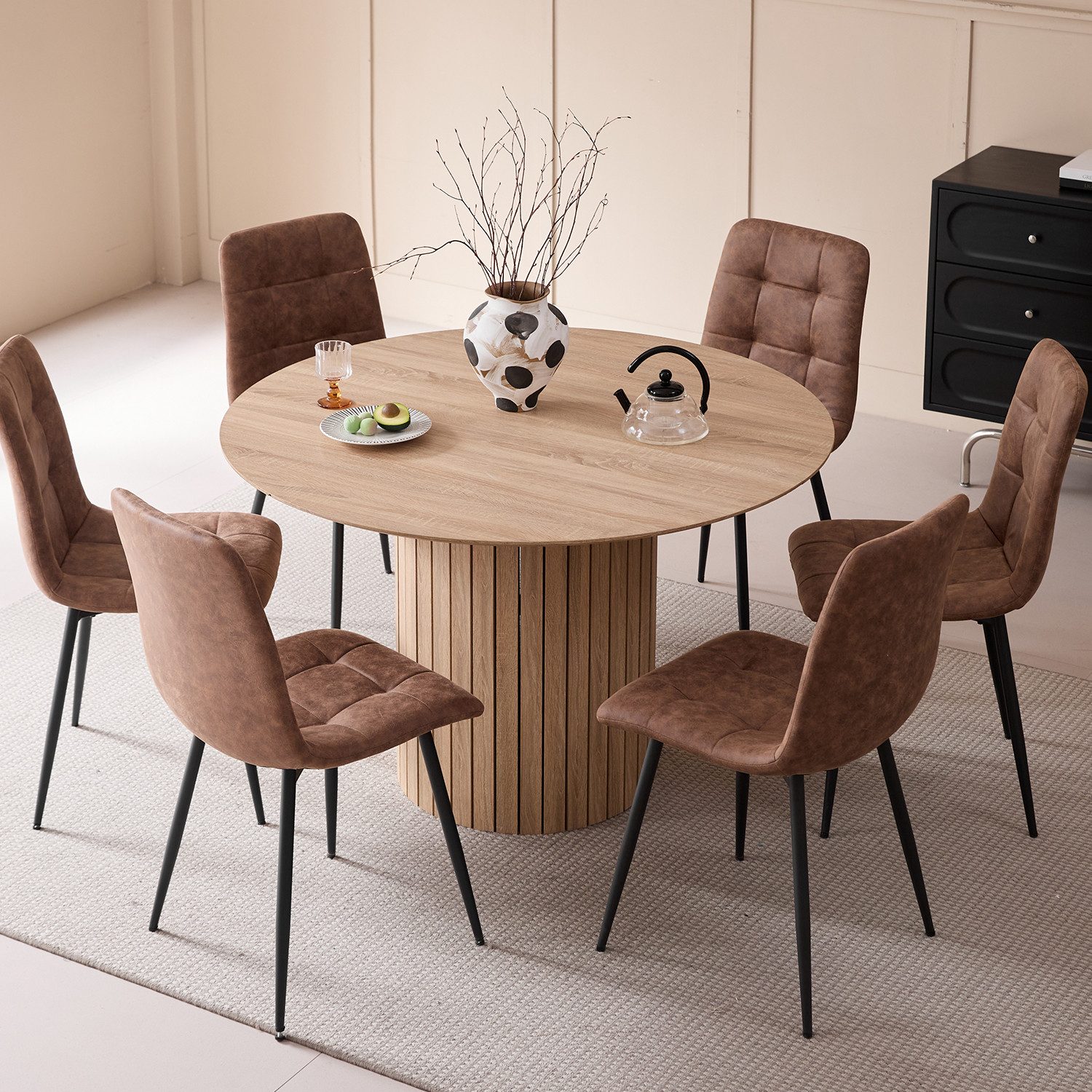 GrandCA HOME Esstisch Runder Küchentisch im nordischen Stil, Holzmaserung-Design (1-St), aus MDF, 120 × 76 cm, Hellbraun/Dunkelbraun