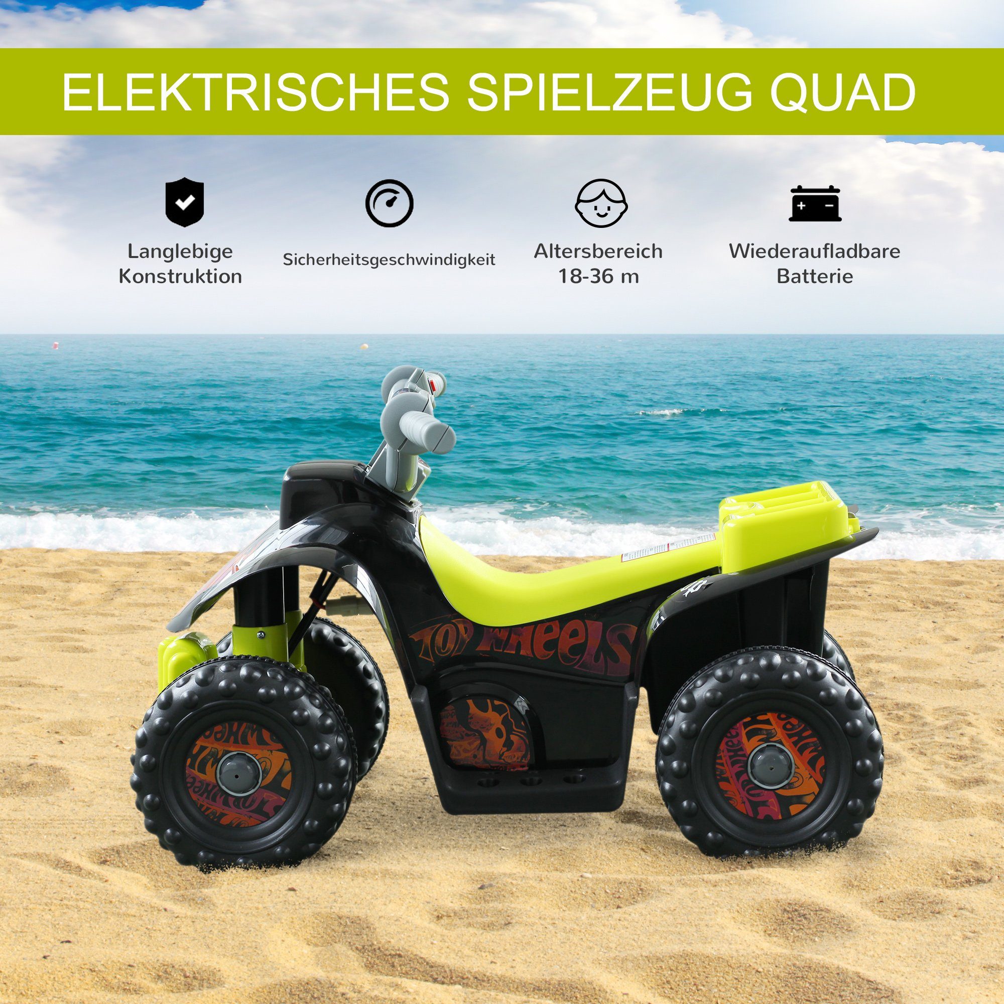 HOMCOM Kinderquad, Quad Gelb Motorrad Kinderquad Kinderauto gelb-schwarz Elektro-Kinderquad ATV Elektrisch Elektroquad