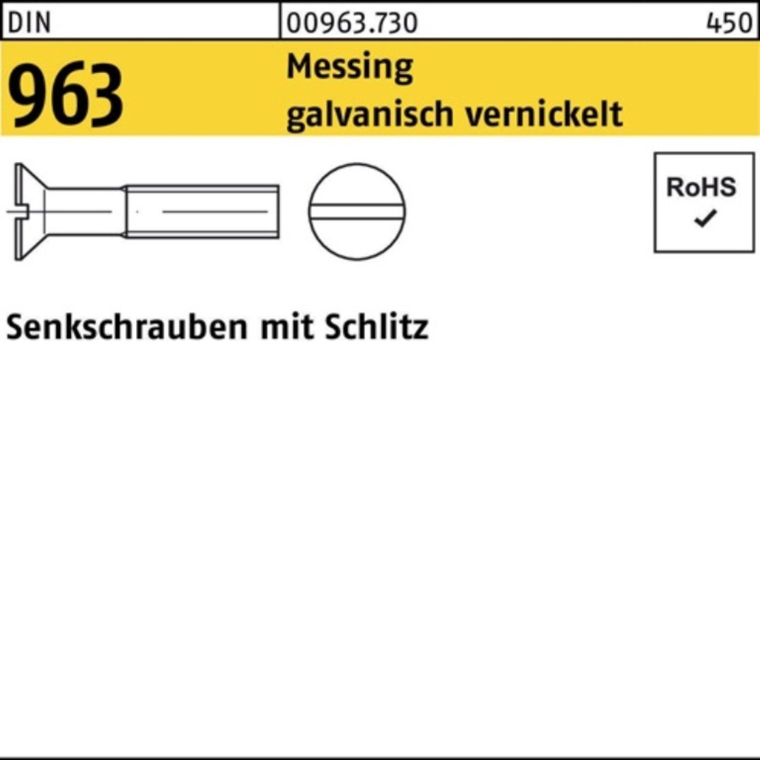 Reyher Senkschraube 200er Pack Senkschraube DIN 963 Schlitz M3x 30 Messing galv. vernickel