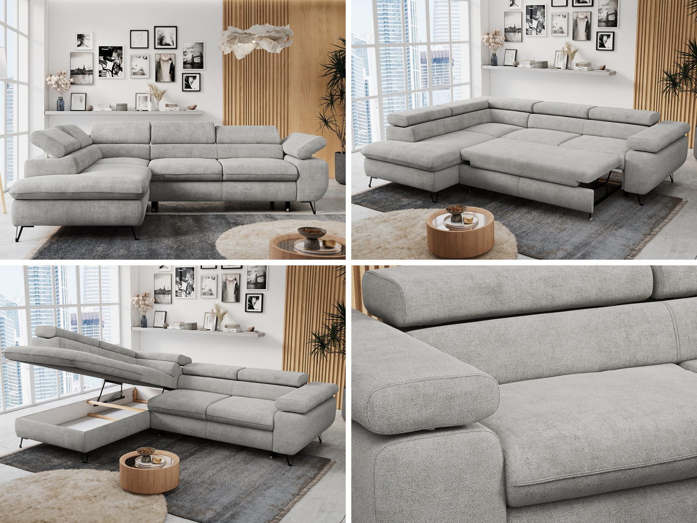 MKS MÖBEL Ecksofa PETER L, Set, Ecksofa L-form, HR35-Schaum, Wellenfederkern, Bettfunktion, Einstellbare Kopfstützen, Bettkasten