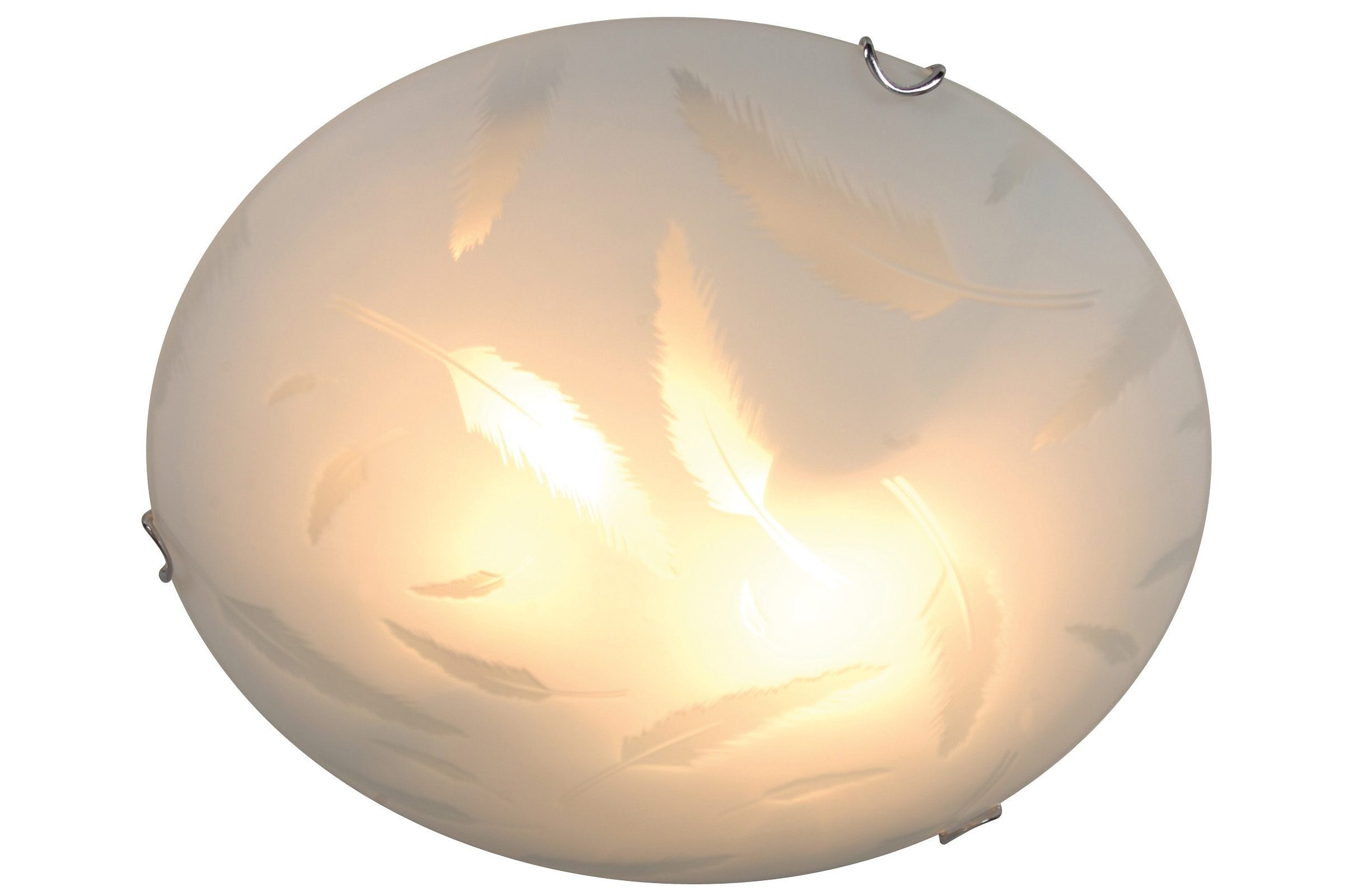 näve LED Deckenleuchte Mezzo, LED wechselbar, Warmweiß, Motiv: Feder, incl. E27, Material: Glas/Metall, Farbe: weiß