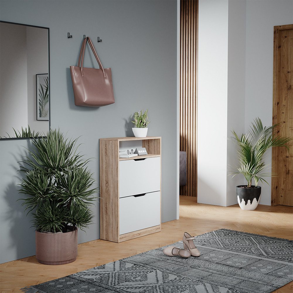 Vicco Schuhkipper Luca, Weiß/Sonoma/Sonoma, 59 x 89.5 cm mit 2 Fächern