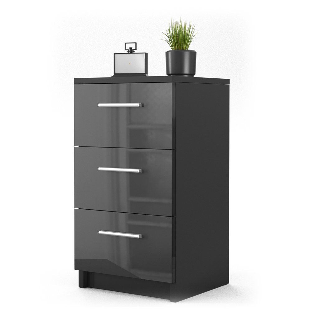 Vicco Nachtkommode, Schwarz Hochglanz, 38 x 66 cm (1 St)