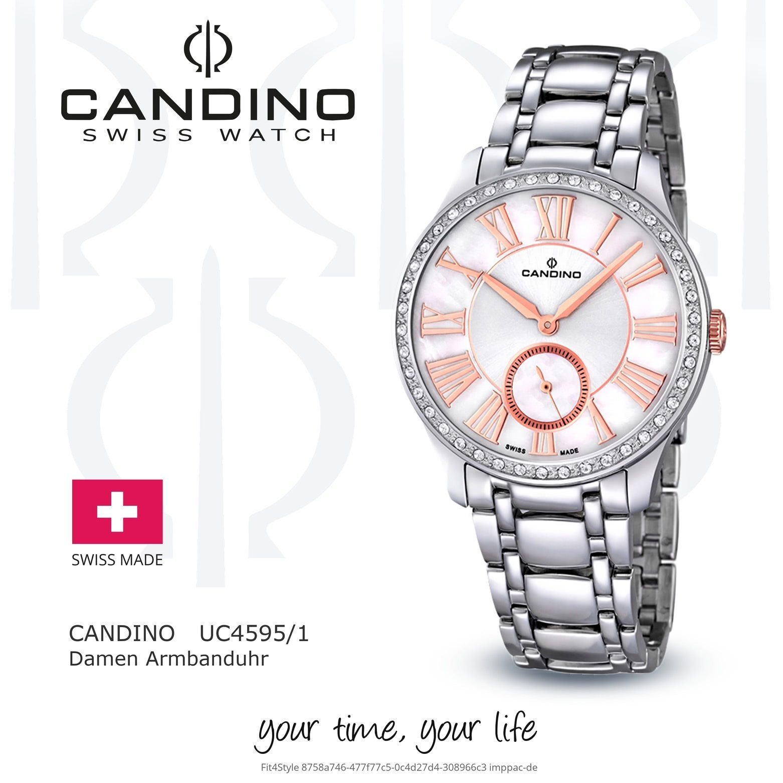 Damen Armbanduhr Candino Uhr Quarzuhr Fashion rund, Analog silber, C4595/1, Candino Edelstahlarmband Damen