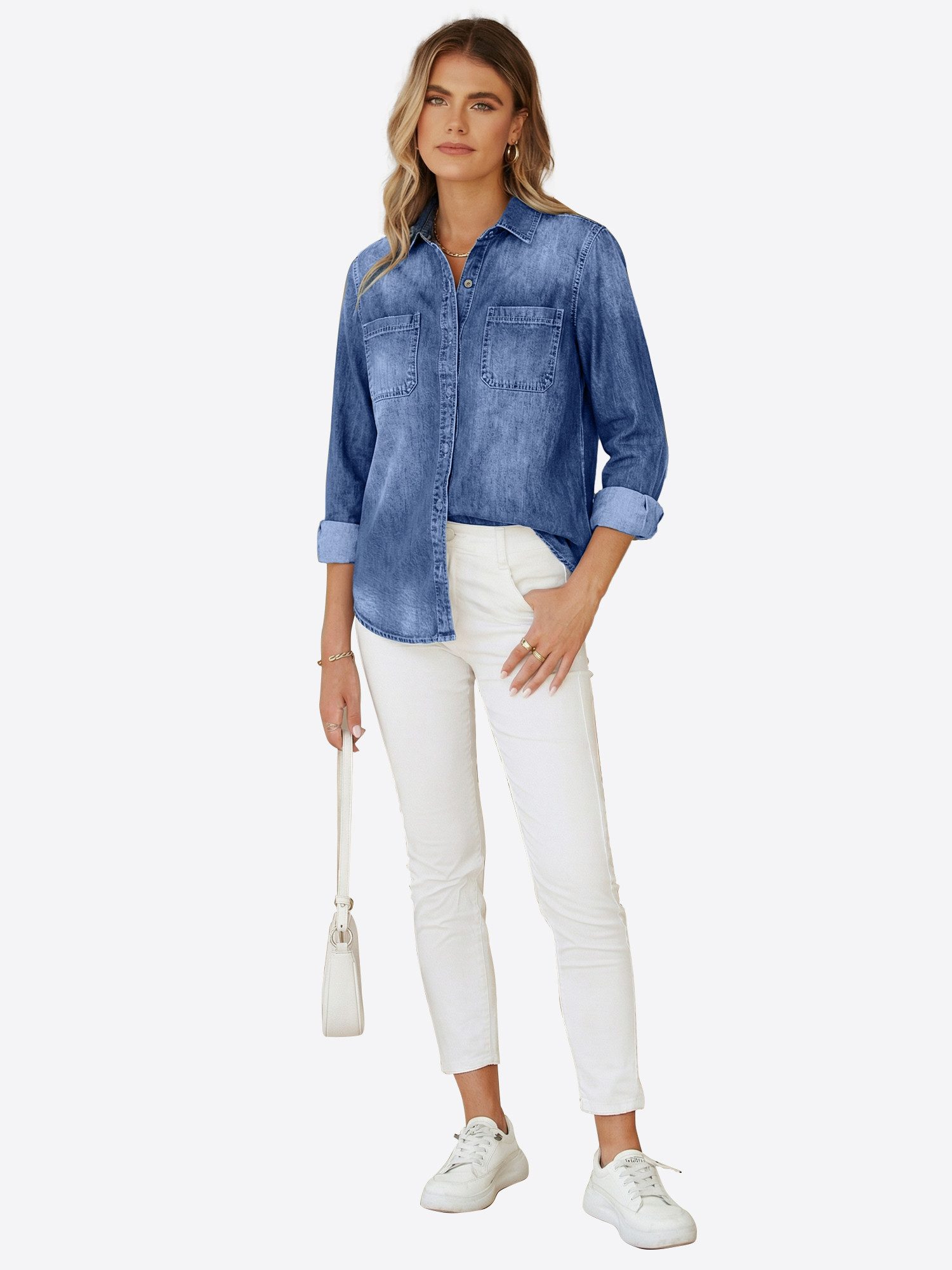 Imily Bela Jeansbluse Damen Lässige Boyfriend Jeansjacke (Packung, 1-tlg., 1per-Pack) aus Baumwolle – Bild 4 von 5
