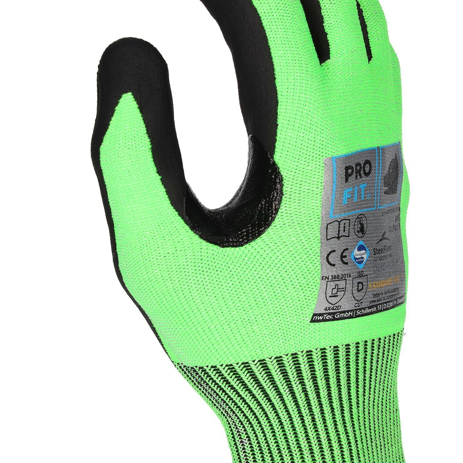 Fitzner Daumenbeugenverstärkung PRO Paar) FIT by Level Nitril-Handschuhe Nitril-Schnittschutzhandschuh, D, NEON (3,