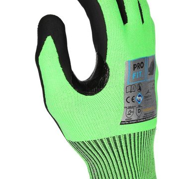 PRO FIT by Fitzner Nitril-Handschuhe NEON Schnittschutzhandschuh, Level D, (12, Paar) Daumenbeugenverstärkung