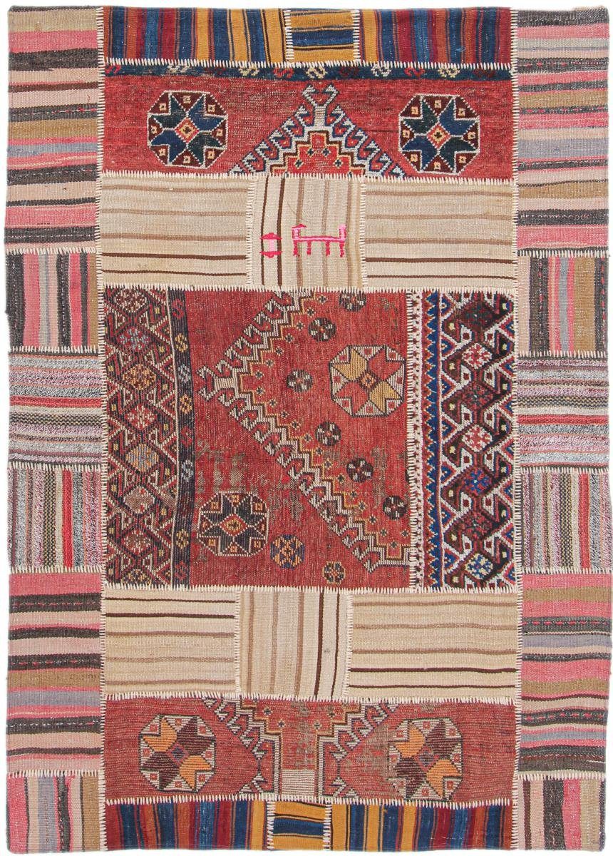 Orientteppich Kelim Patchwork 129x186 Handgewebter Orientteppich / Perserteppich, Nain Trading, rechteckig, Höhe: 4 mm