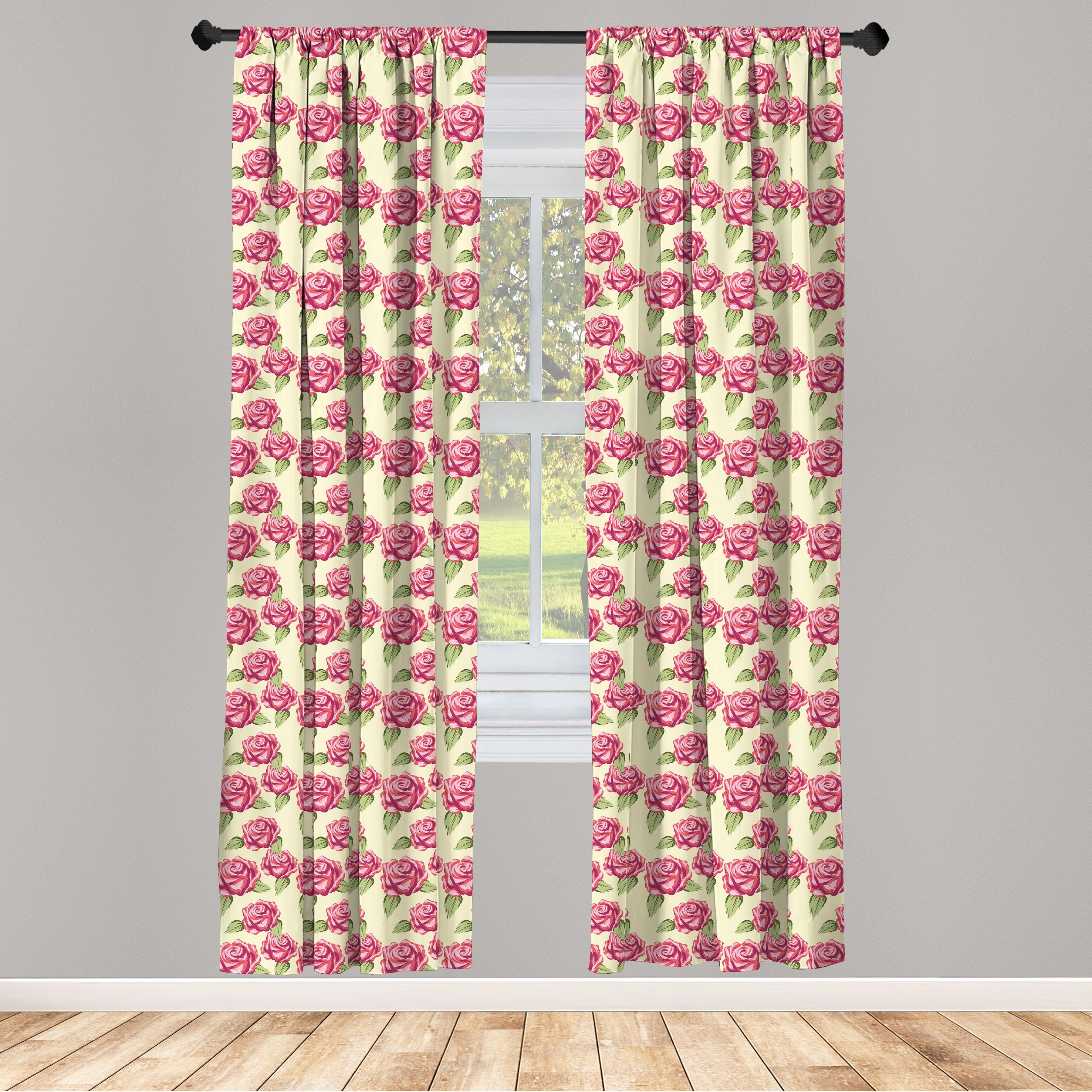 Gardine Vorhang für Wohnzimmer Schlafzimmer Dekor, Abakuhaus, Microfaser, Rose Romantische Konzept Weiche Blumen