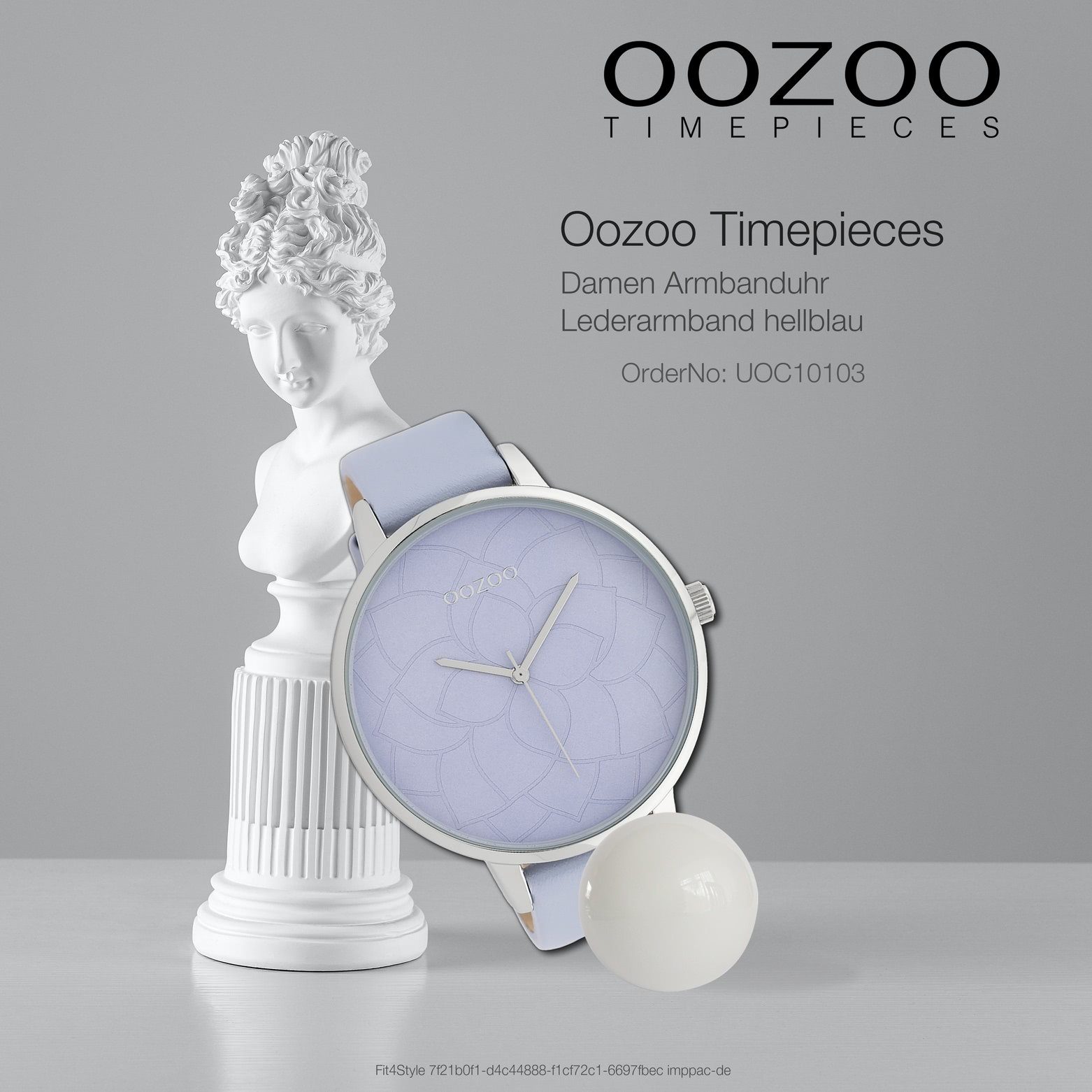 rund, hellblau, OOZOO Armbanduhr Quarzuhr 48mm) Damen extra Damenuhr Lederarmband, Oozoo (ca. groß Fashion-Style
