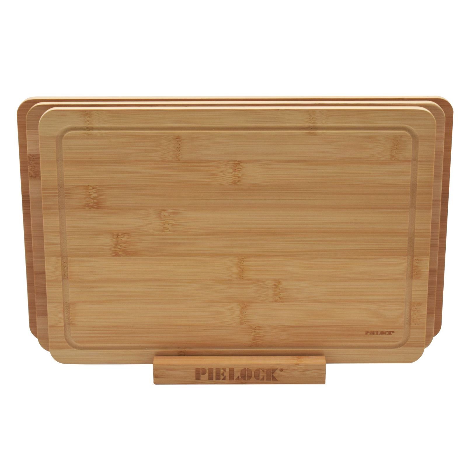 PIE LOCK Schneidebrett Bamboo Boards board, Bambus LOCK, Holz Küchenbrett, antibakteriell, Frühstücksbrettchen, die inkl. 3tlg. Cutting Saftrille, 4-St., mit Küche für Küchenbrett Premium), aus Ständer, Holzbrett 3tlg., - Schnittfest & Schneidebrett (PIE Bambus Schneidebrett Bambus