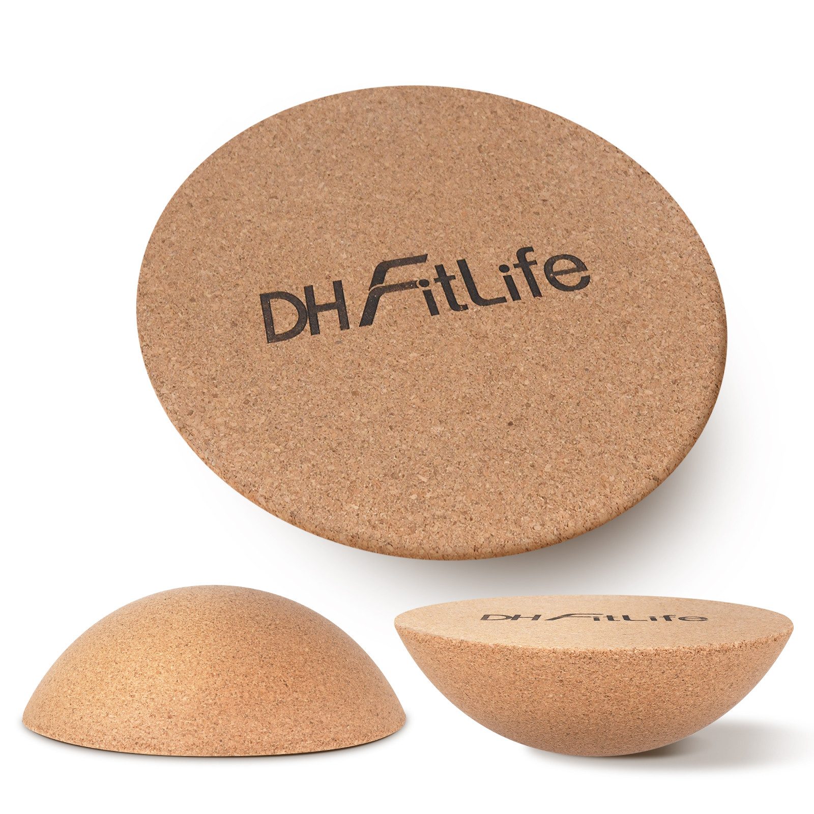 DH FitLife Balanceboard Kork Halbkugel für Surfing Balance Board, 30x10cm, 360° Half Balance Ball, 100% Naturkork, Rutschfest, Bodenschonend