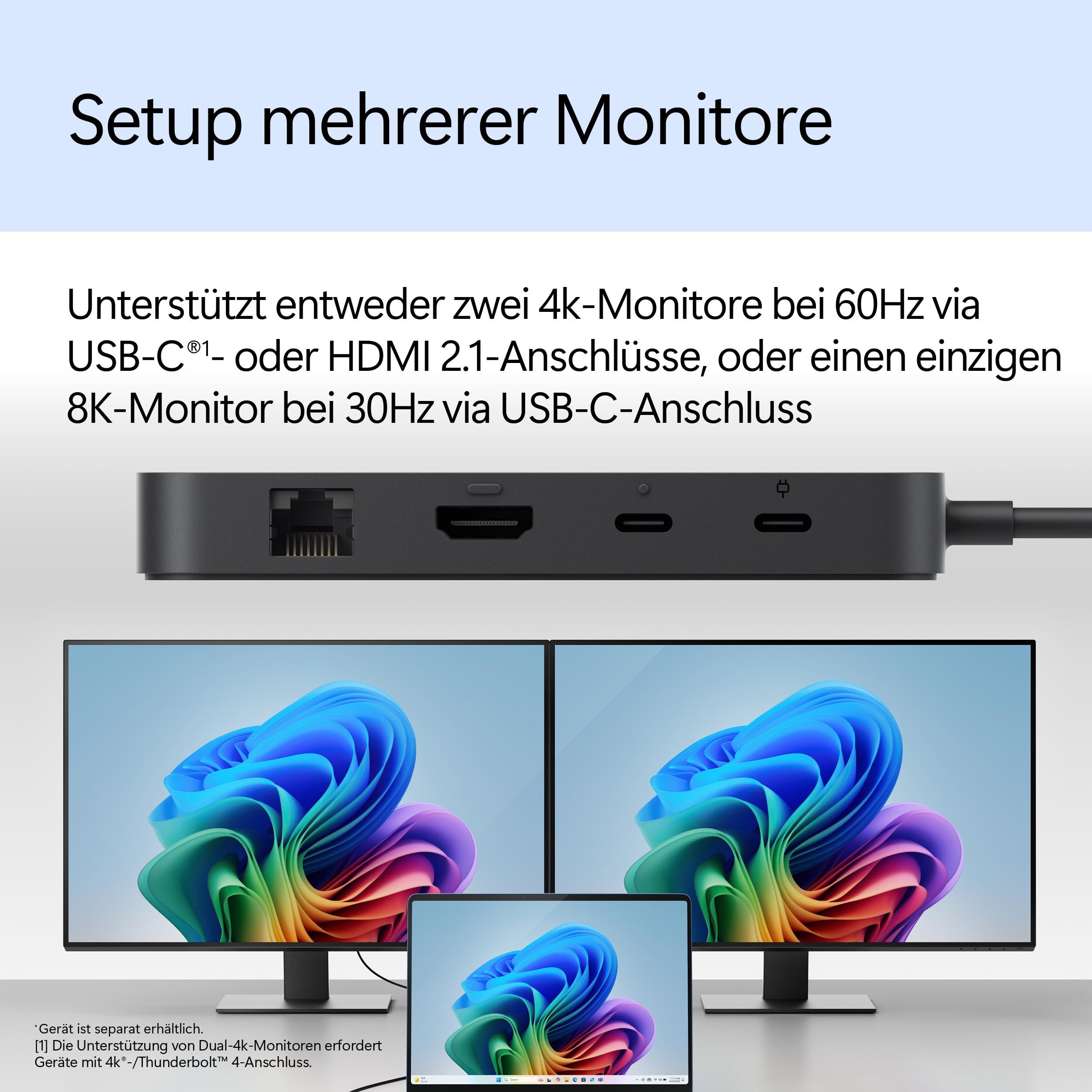 Microsoft EP2-19987 Netzwerk-Switch (USB4 Dock für Microsoft Surface, schwarzes Design)