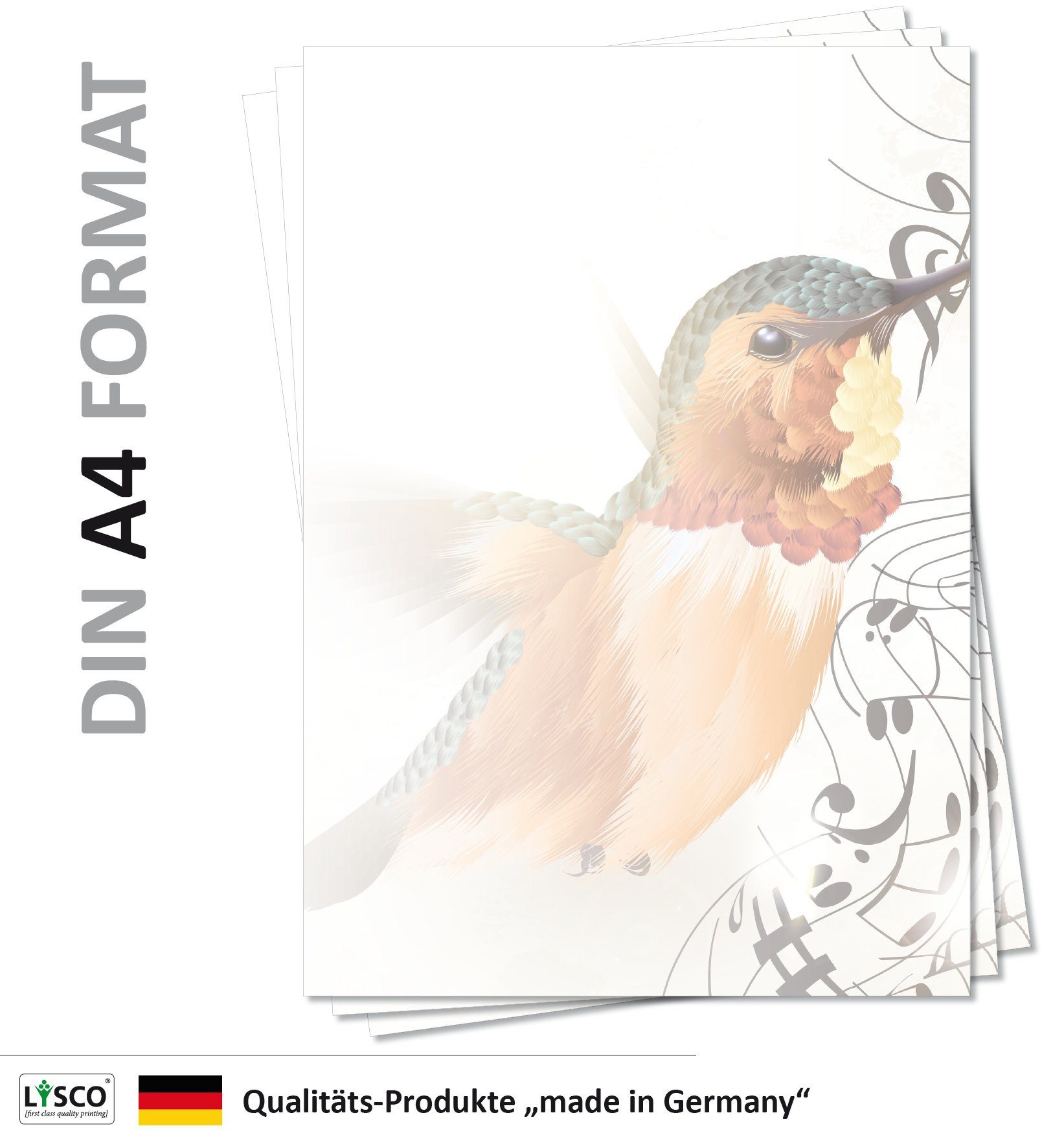 LYSCO Briefpapier Motivpapier Vögel DIN A4, gut beschreibbar, ländliches Flair, für alle Drucker geeignet.