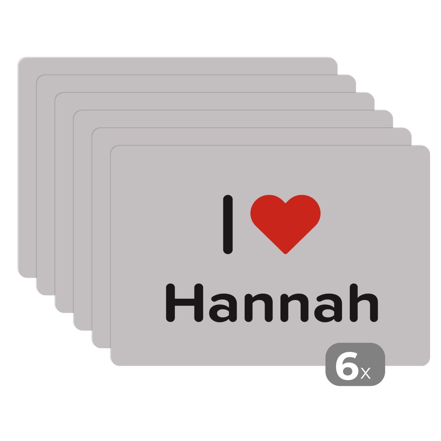 Platzset, Ich liebe - Hannah - Mädchen, MuchoWow, (6-St), Platzset, Platzdecken, Platzmatte, Tischmatten, Schmutzabweisend