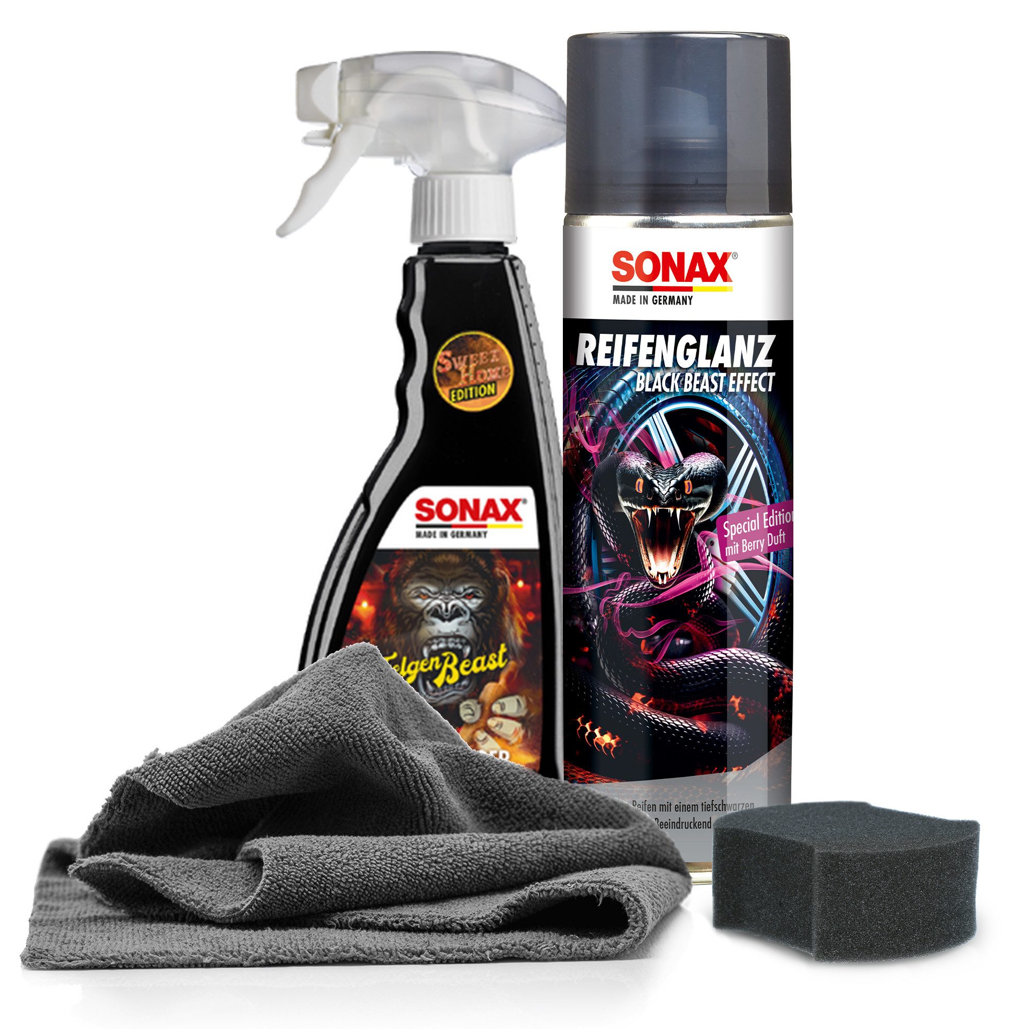 Sonax Sonax Reifen Glanz Set Special Edition mit Schwamm und Tuch Reifenpflege, Special Edition - Mikrofasertuch - Applikatorschwamm