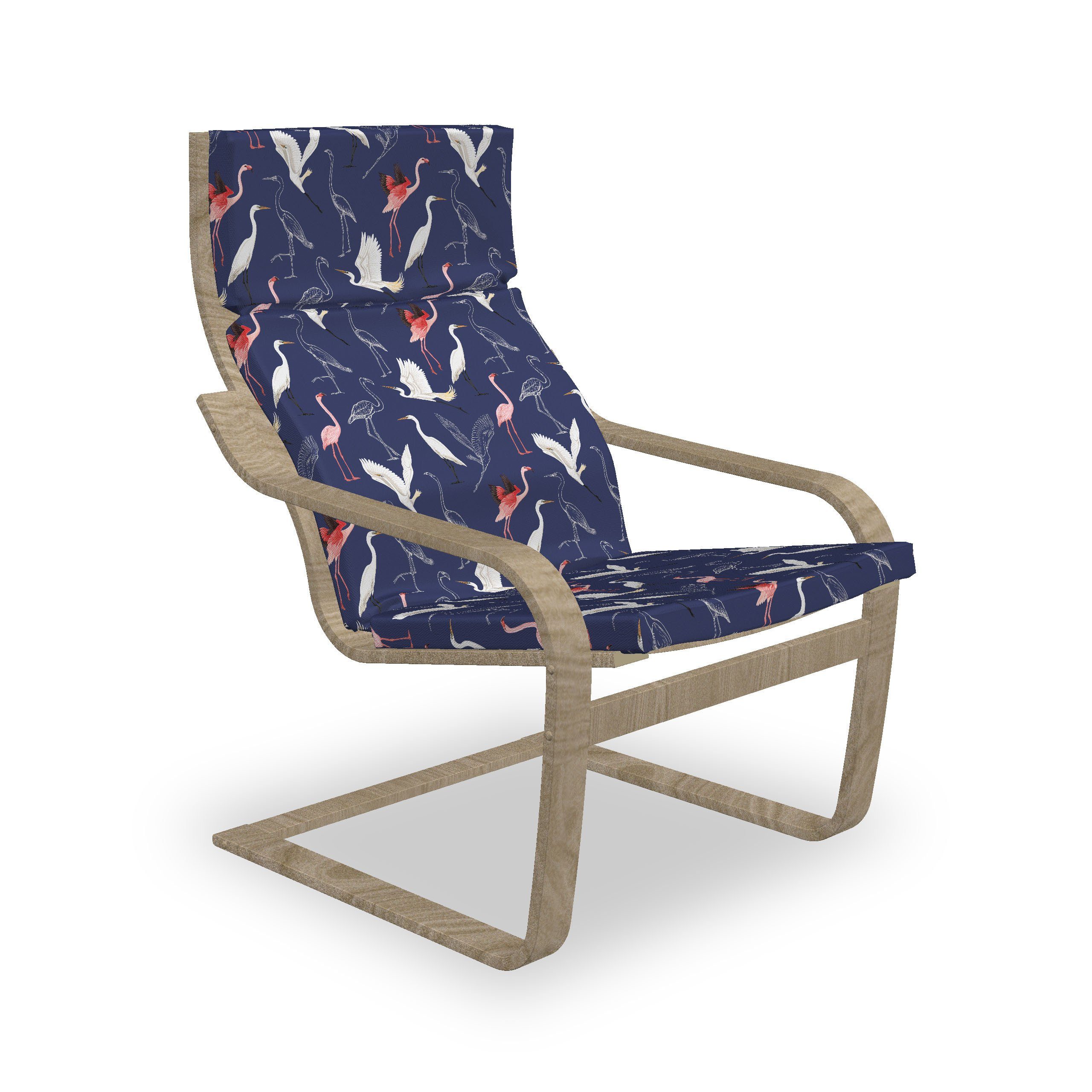 und Flamingo Abakuhaus mit Reißverschluss, Stuhlkissen Heron Pattern Hakenschlaufe blau Navy Sitzkissen Stuhlkissen mit