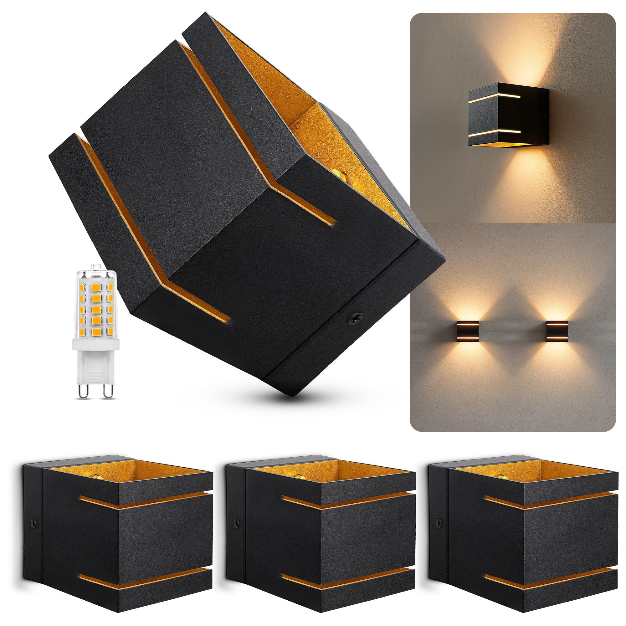 SSC-LUXon LED Wandleuchte Wandstrahler KOURA DUO Up & Down schwarz G9 3W warmweiß Glühbirne, Warmweiß