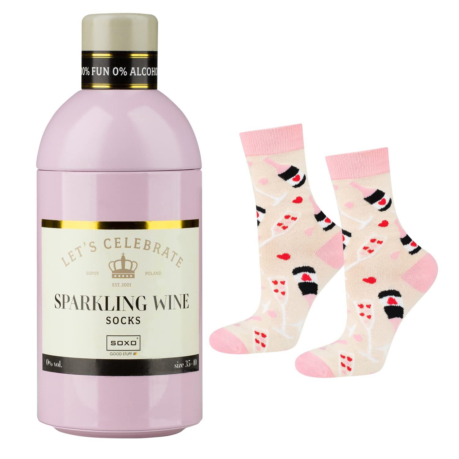 Soxo Socken Lustige Geschenke Für Frauen (Flasche, 1-Paar, Set) Bunte Socken Damen Getränke 35-40EU Sparkling Wine