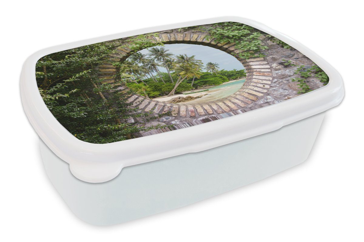 MuchoWow Lunchbox Palmen - Tropisch - Durchsichtig - Strand, Kunststoff, (2-tlg), Brotbox für Kinder und Erwachsene, Brotdose, für Jungs und Mädchen weiß