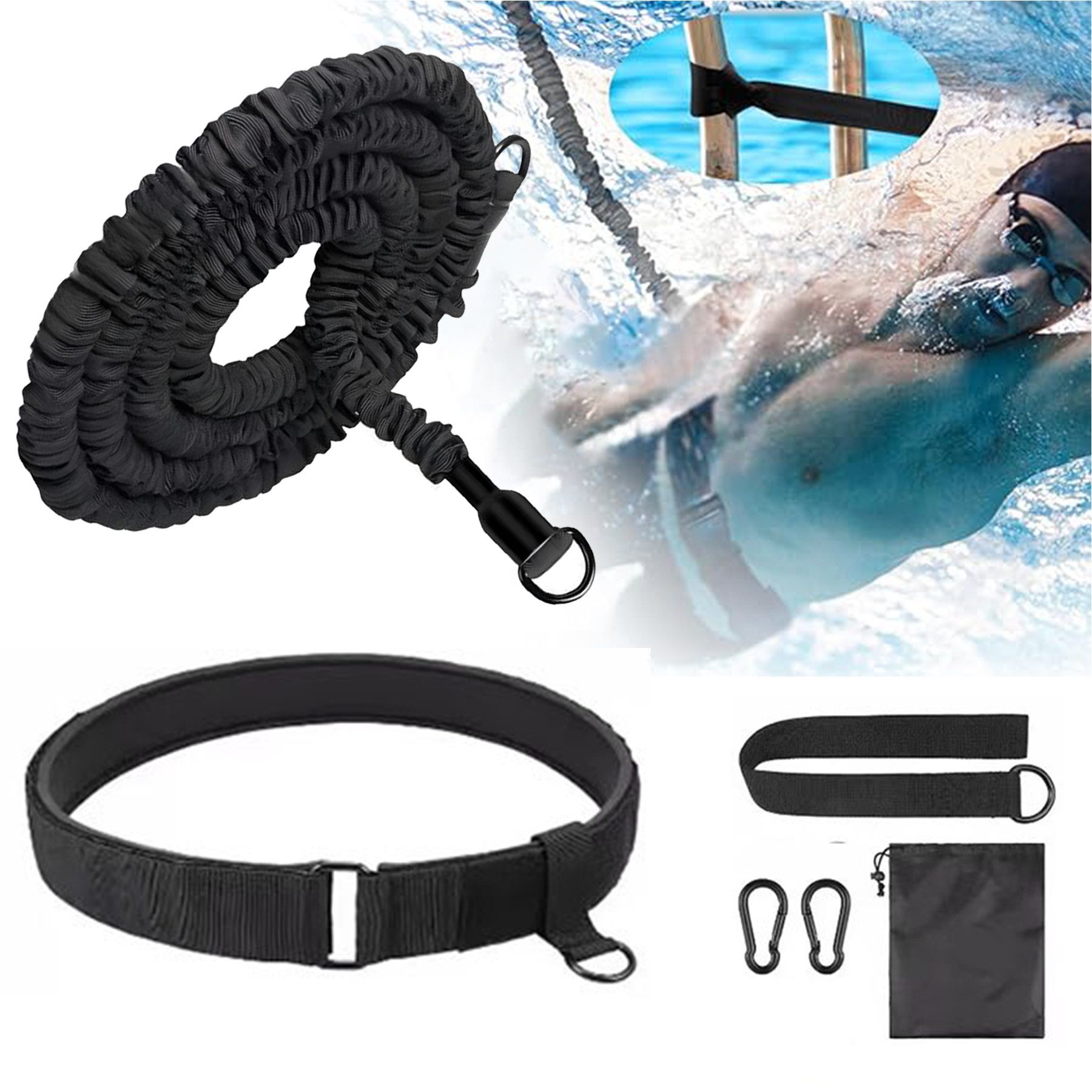 Mutig Schwimmgürtel Schwimmgurt für Pool, Einstellbarer Schwimmtrainer Gürtel (2,5-7,5 M mit elastischen Gummibändern, Schwimmhilfe für Erwachsene, Bauchgurt mit Schwimmband für Kraft- und Ausdauertraining), Pool Zubehör ohne Gegenstromanlage