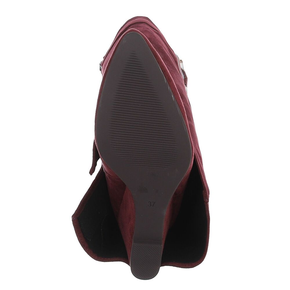 Ital-Design Damenstiefel mit hohem Schaft und Schmuckdetail Keilstiefel (92125453) Keilabsatz/Wedge Stiefel in Weinrot