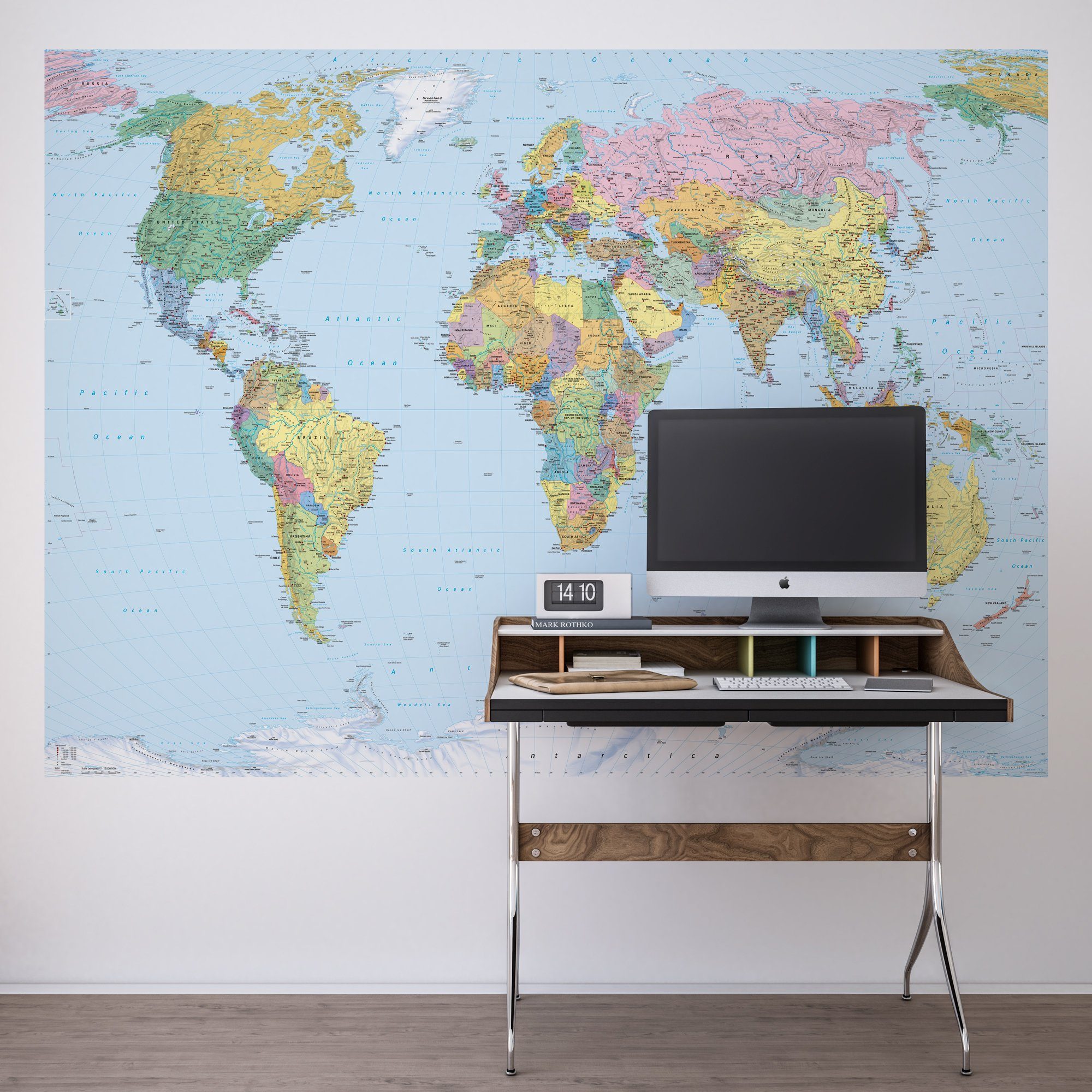 Komar Fototapete World Map - Größe 270 x 188 cm, glatt, bedruckt, (Packung, 1 St., Papier Fototapete), Wohnzimmer, Schlafzimmer