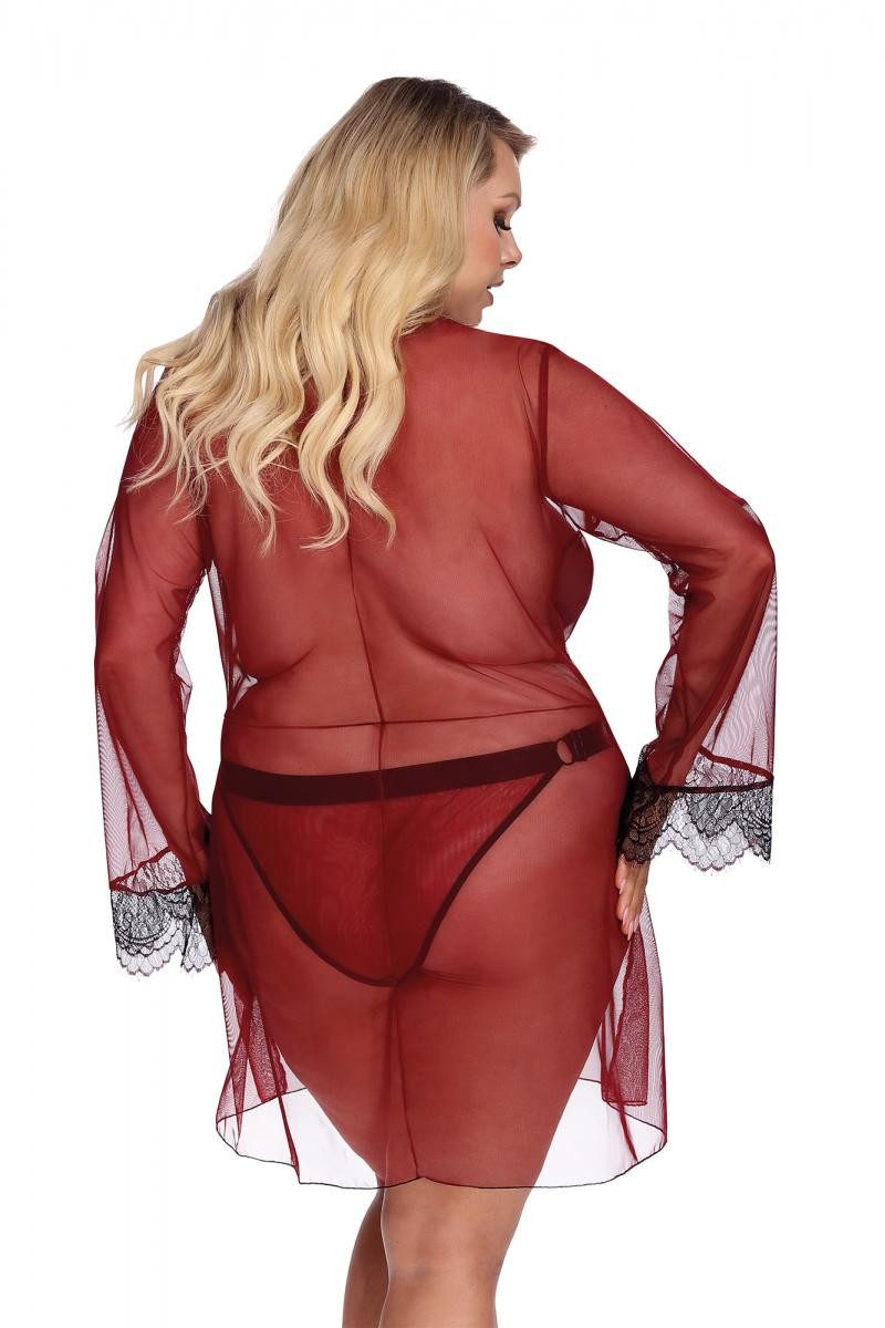 Anais Apparel Size Plus Morgenmantel Dunkelroter Dessous Morgenmantel mit Spitze und Tüll XXL Plus Size Pei