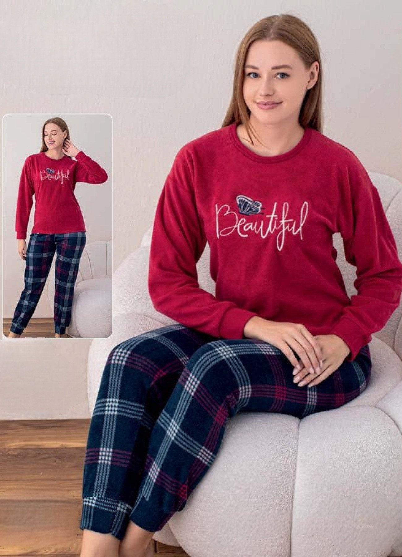 fashionshowcase Schlafanzug Damen Hausanzug aus Samt - Pyjama Set für Herbs günstig online kaufen